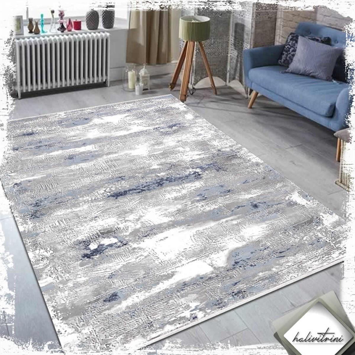 Padişah Eternity Lacivert 7 mm Akrilik Antibakteriyel Yıkanabilir İnce Kaymaz Dikdörtgen Makine Dokuma Salon Halısı 120x200 cm