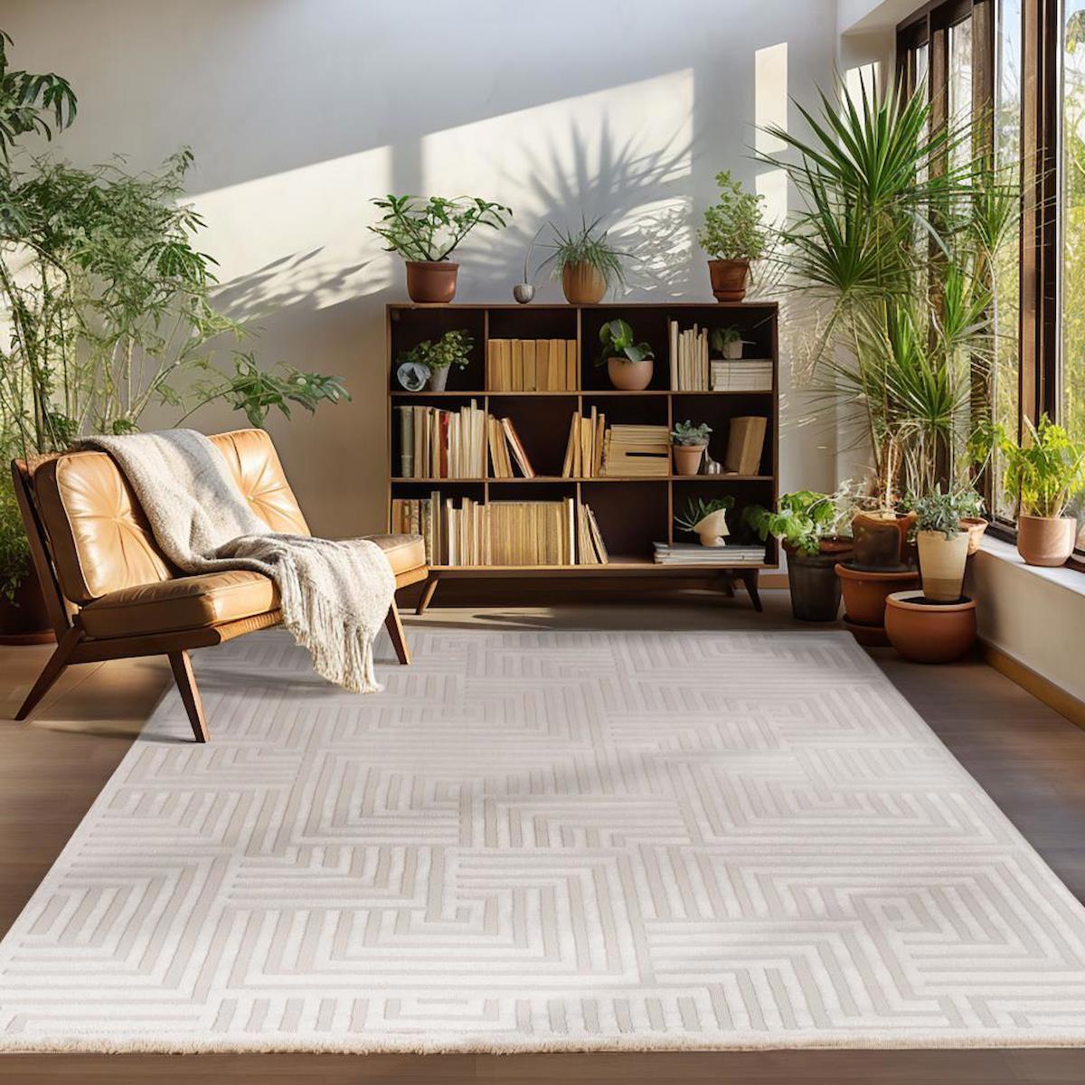 Carpettex Bej 12 mm Polyester Yalıtıma Yardımcı Yıkanabilir Kalın Kaymaz Dikdörtgen Makine Dokuma Salon Halısı 100x300 cm