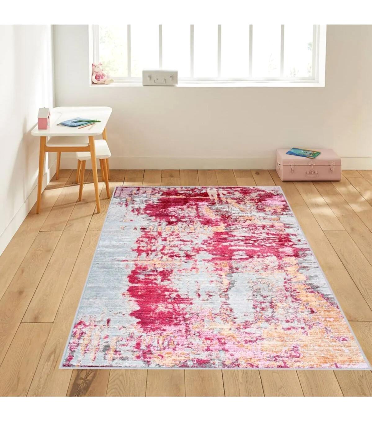 Rovigo Home RVG1172 Çok Renkli 8 mm Polyester Leke Tutmaz-Toz Tutmaz Yıkanabilir İnce Kaymaz Dot Taban Dikdörtgen Makine Dokuma Salon Halısı 100x300 cm