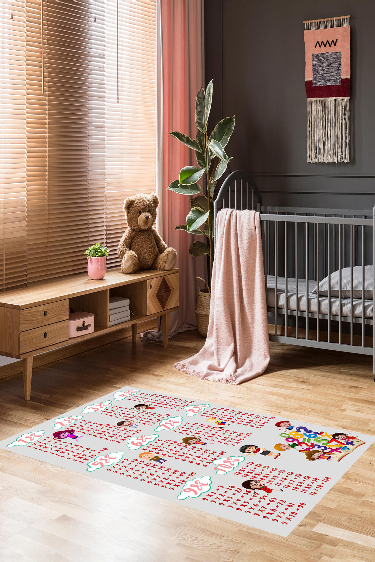 Homier Collection H-CK-10006A Krem 7 mm Pamuk Antibakteriyel Yıkanabilir Orta Kaymaz Dot Taban Dikdörtgen Makine Dokuma Çocuk Odası Halısı 80x150 cm