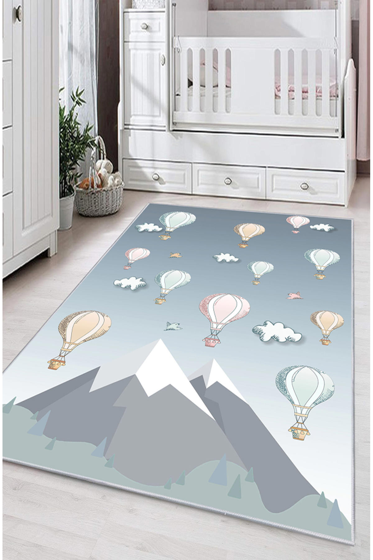 Artizon ART-C-009 Çok Renkli 0.8 mm Polyester Toz Tutmaz Yıkanabilir İnce Kaymaz Dot Taban Dikdörtgen Makine Dokuma Çocuk Odası Halısı 100x200 cm