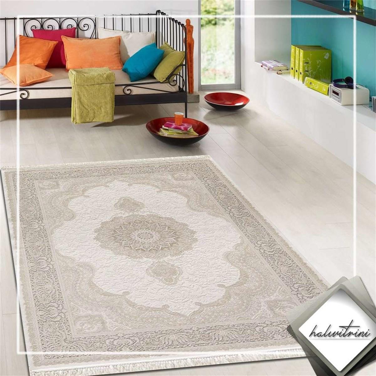 Artemis Halı Palace 5202C Vizon 7 mm Akrilik Yıkanabilir İnce Kaymaz Jüt Taban Dikdörtgen Makine Dokuma Salon Halısı 80x300 cm