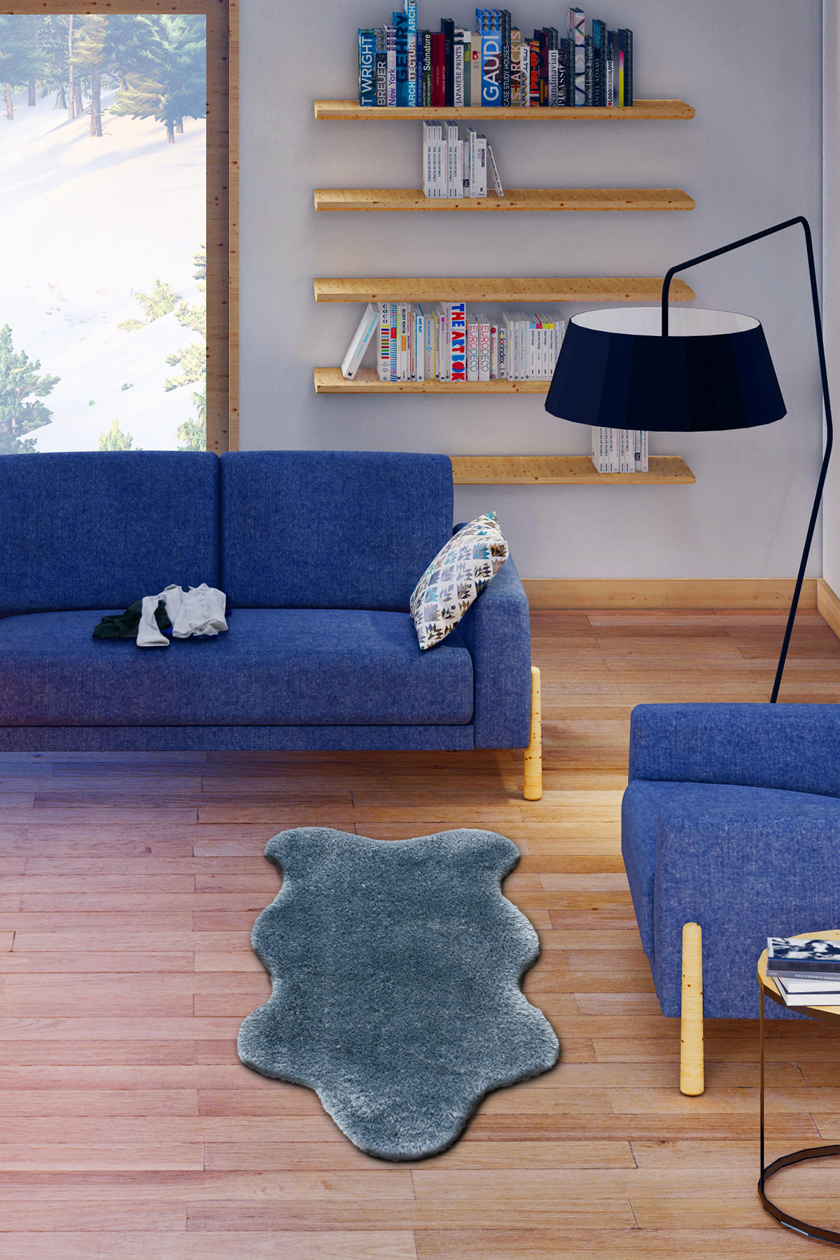 Petra Home Living Soho Mavi 50 mm Polyester Leke Tutmaz-Toz Tutmaz Yıkanabilir Kalın Kaymaz Dikdörtgen Antre-Oturma Odası-Salon-Yatak Odası Halısı 180x180 cm