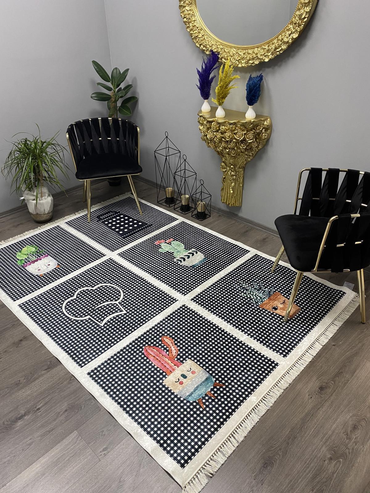 Halı Furyası Çok Renkli 8 mm Antibakteriyel Yıkanabilir Orta Kaymaz Deri Taban Dikdörtgen Makine Dokuma Oturma Odası-Salon Halısı 100x200 cm