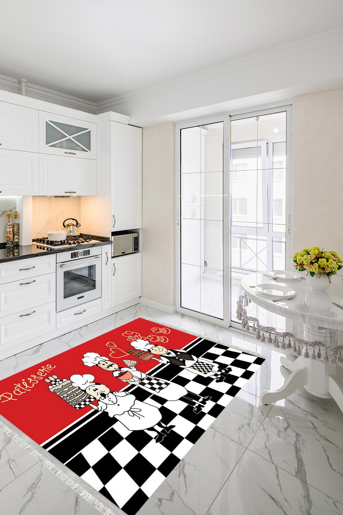 Homier Collection H-MK-9014A Krem 7 mm Pamuk Antibakteriyel Yıkanabilir Orta Kaymaz Dot Taban Dikdörtgen Makine Dokuma Salon Halısı 80x300 cm