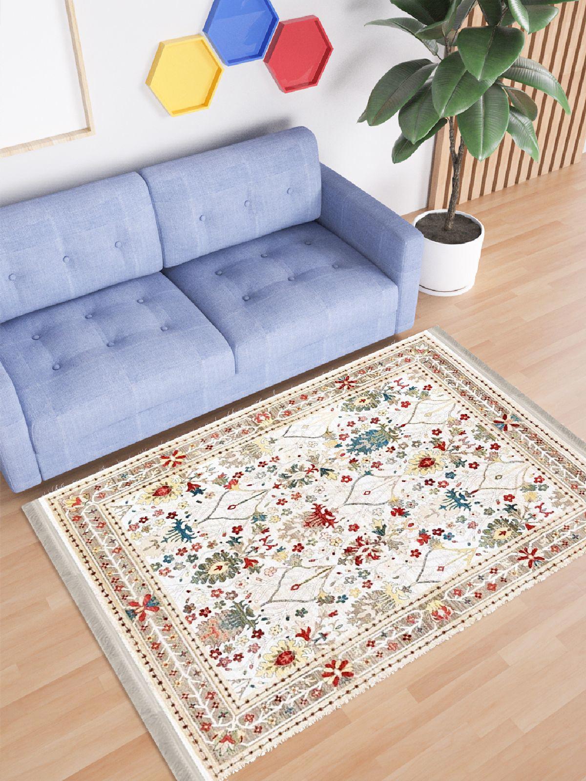 Enbe Collection E-FL2070A Krem 5 mm Pamuk Antibakteriyel Yıkanabilir Orta Kaymaz Dot Taban Dikdörtgen Makine Dokuma Oturma Odası Halısı 75x200 cm