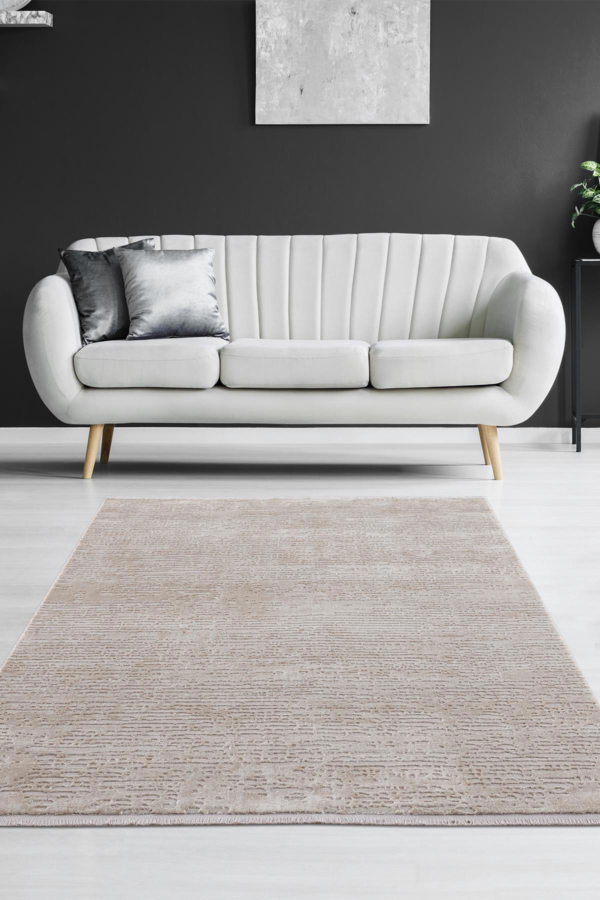 Petra Home Living Krem 10 mm Polipropilen Leke Tutmaz-Toz Tutmaz Yıkanabilir Orta Pamuk Taban Soyut Temalı Dikdörtgen Makine Dokuma Salon Halısı 140x300 cm