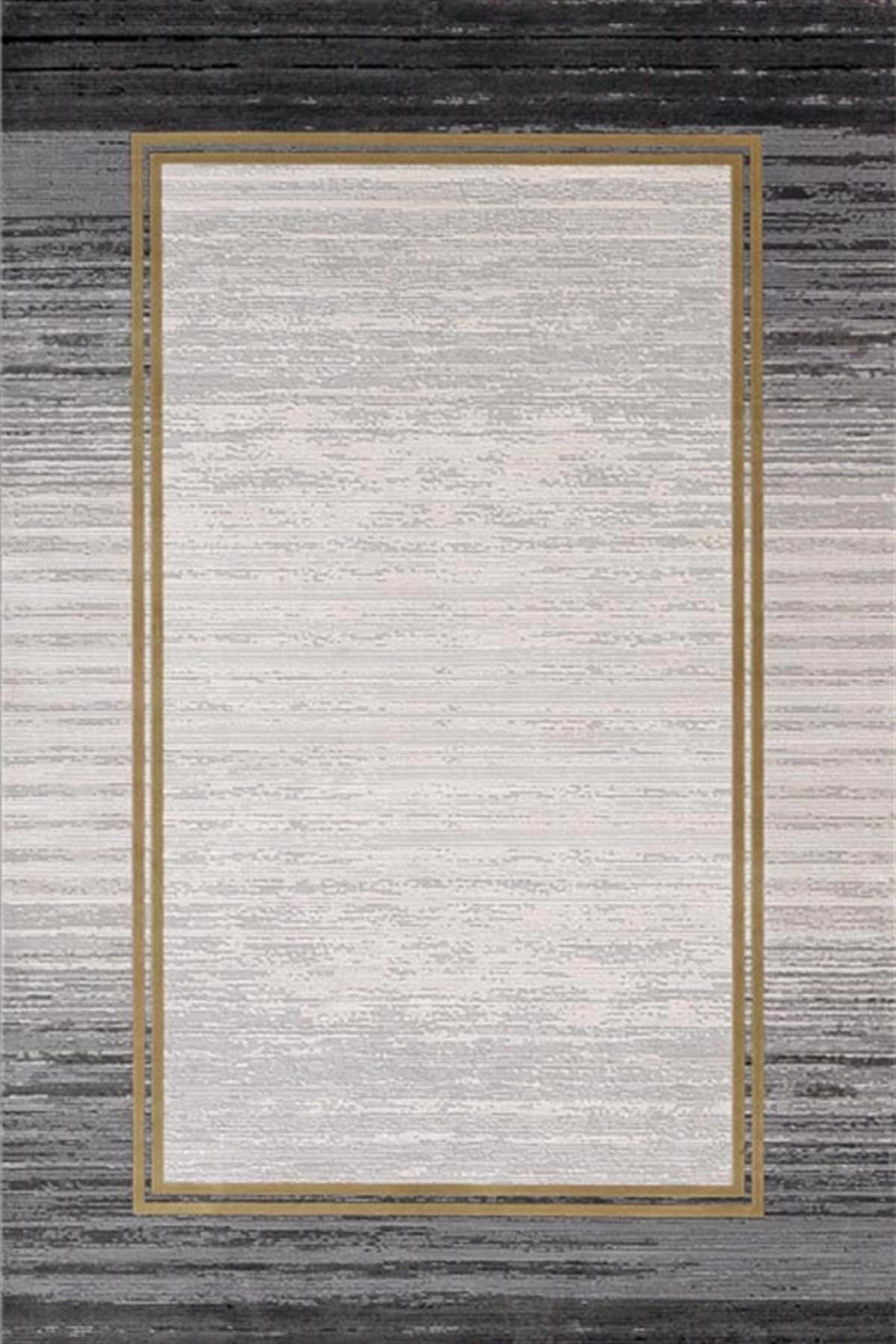 Merinos Rodin 34675 Gri 8 mm Akrilik Yıkanabilir İnce Kaymaz Dikdörtgen Makine Dokuma Salon Halısı 80x150 cm