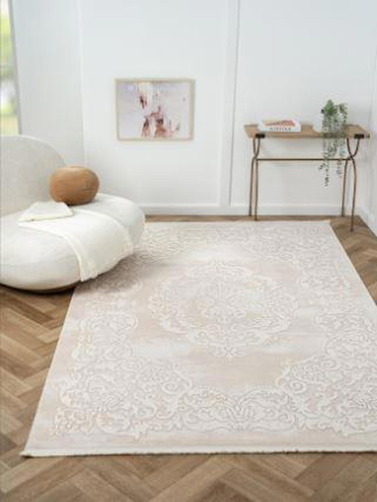 Çam Halı Otto OT004A Bej 8 mm Akrilik Silinebilir Yıkanabilir Orta Dikdörtgen Makine Dokuma Salon Halısı 160x230 cm