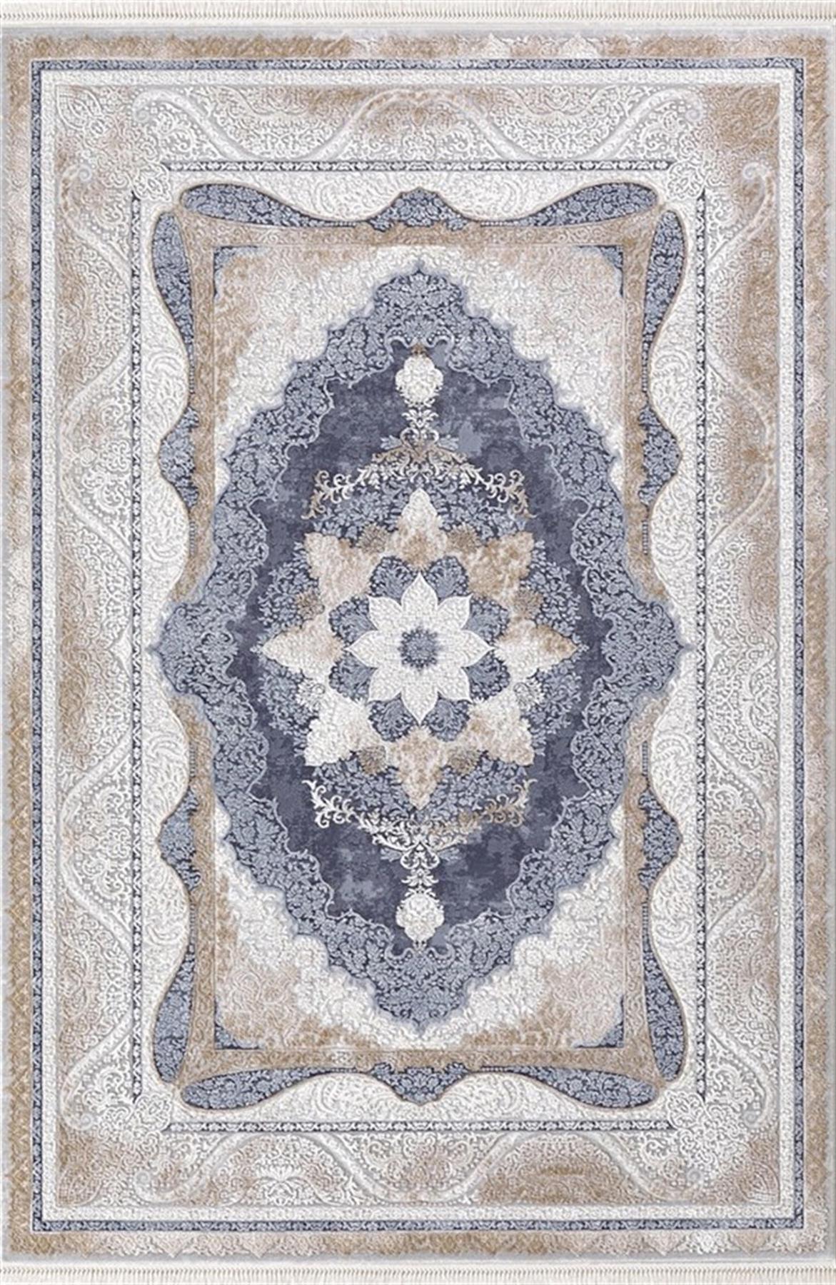 Dinarsu Arora 31888 Mavi 11 mm Akrilik Silinebilir Yıkanabilir Orta Kaymaz Dikdörtgen Makine Dokuma Oturma Odası Halısı 140x200 cm