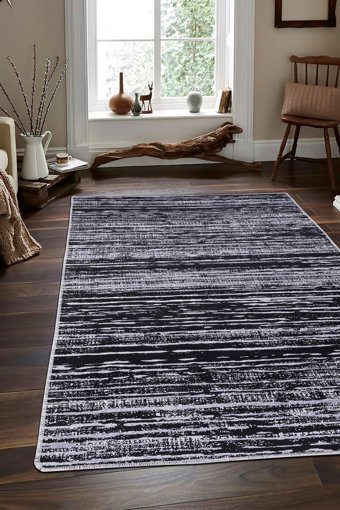 Dijidekor YM4700 Gri-Siyah 7 mm Polipropilen Yıkanabilir Orta Kaymaz Dot Taban Dikdörtgen Makine Dokuma Salon Halısı 80x150 cm