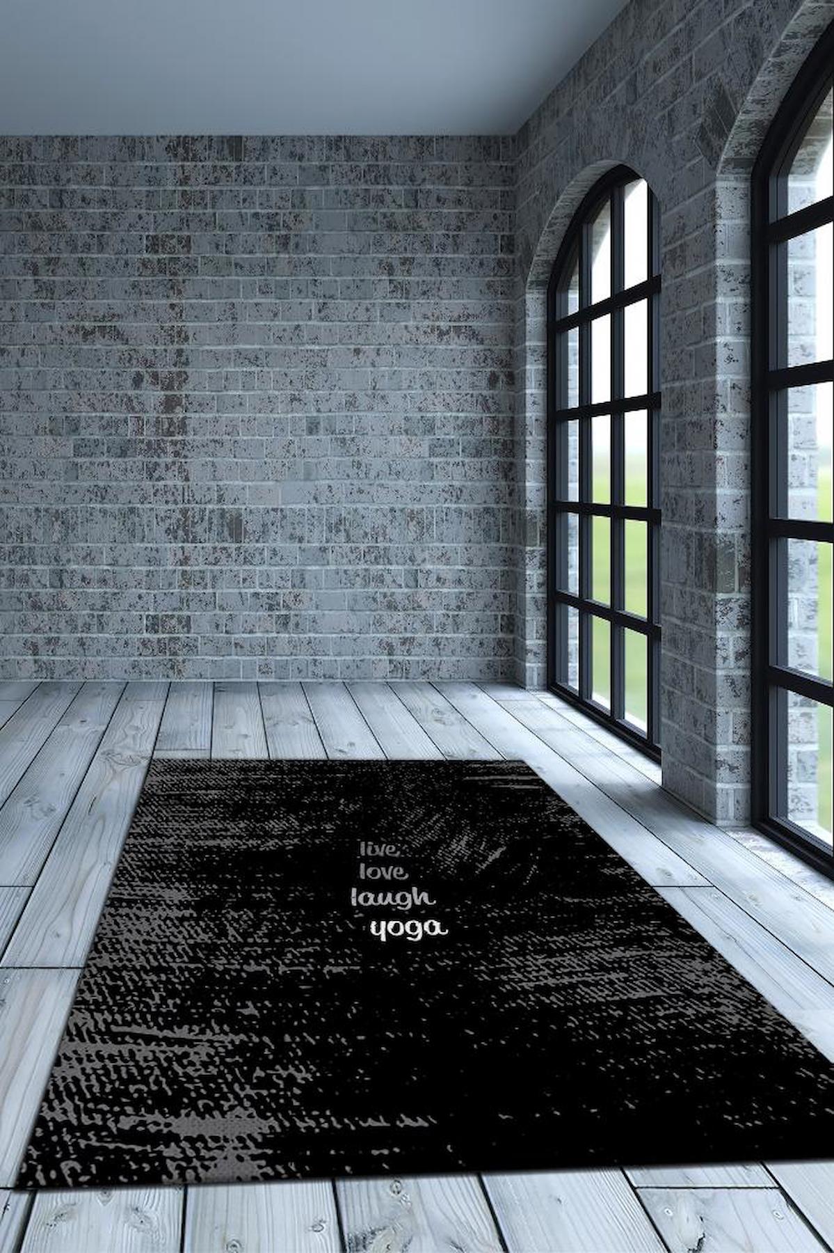 Homshtag Yaşa Sev Gül Beyaz - Siyah 4 mm Pamuk Antistatik Yıkanabilir İnce Kaymaz Dikdörtgen Makine Dokuma Hobi Odası Halısı 100x150 cm