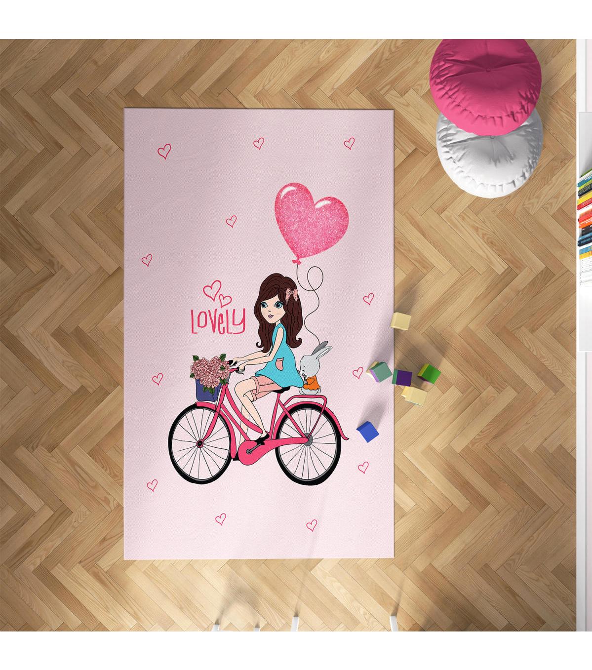 Chiron Baby Ceritti CRTT097 Pembe 5 mm Pamuk-Polyester Antialerjenik Yıkanabilir İnce Kaymaz Taban Figürlü Dikdörtgen Makine Dokuma Çocuk Odası Halısı 100x150 cm