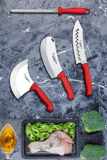 LAZBİSA Sürmene Serisi Bıçak Seti Sofra Mutfak Şef Bıçağı Kasap Bıçağı Masat 10lu Soft Grip Bıçak Takımı