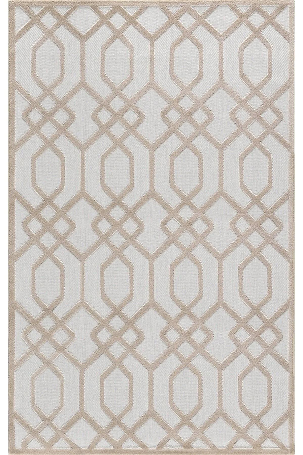 Merinos  Launge 54094 Kahverengi - Krem 6 mm Polyester Toz Tutmaz Yıkanabilir İnce Kaymaz Jüt Taban Dikdörtgen Makine Dokuma Salon Halısı 140x200 cm