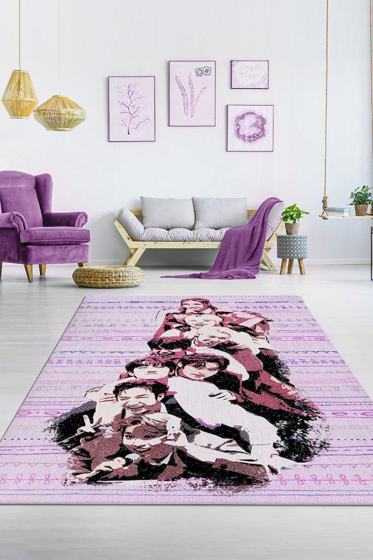 Homshtag Stray Kids Krem 4 mm Pamuk Antistatik Yıkanabilir İnce Kaymaz Dikdörtgen Makine Dokuma Genç Odası Halısı 120x180 cm