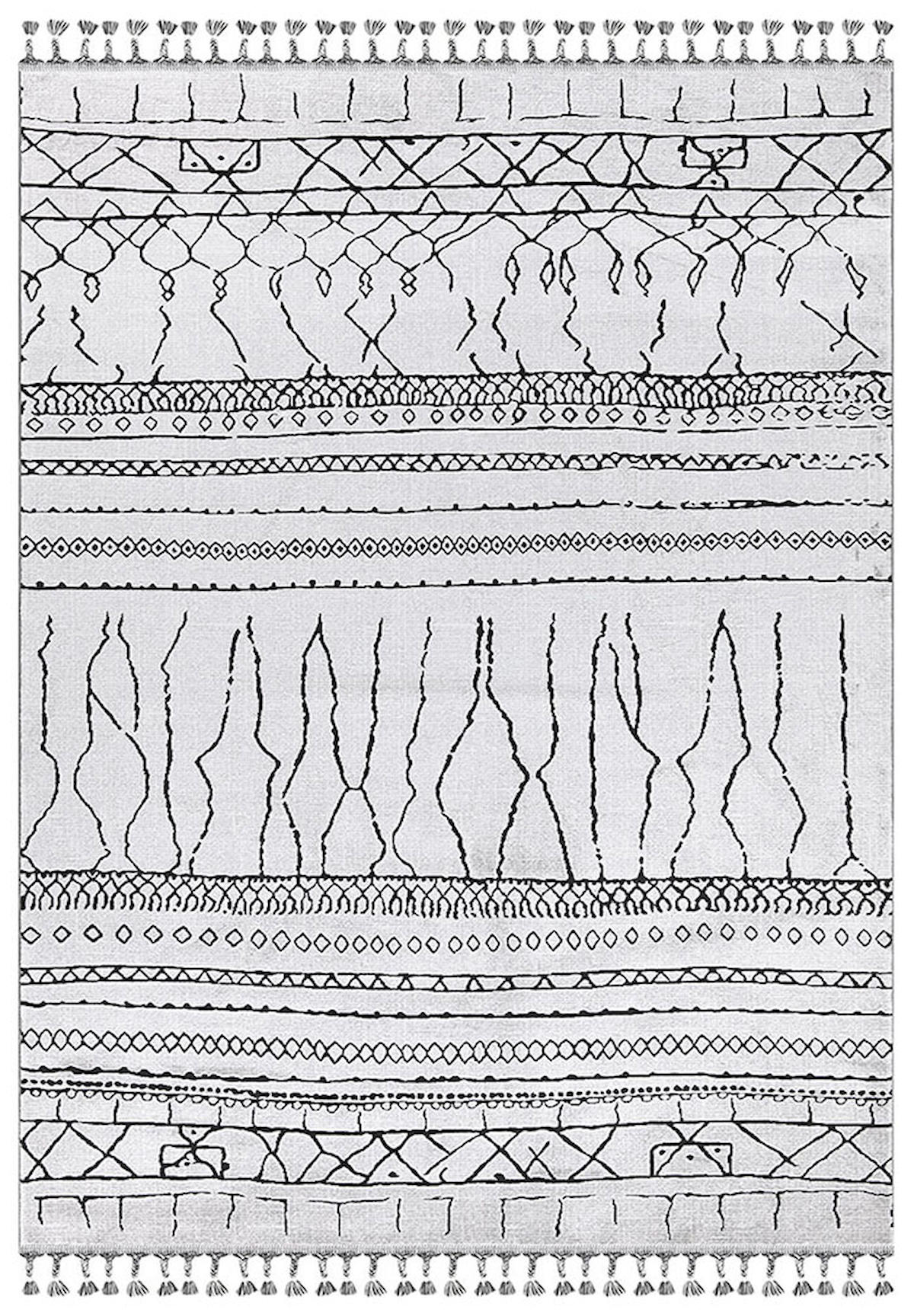 İpek Home Meryland 17122 Gri 8 mm Akrilik Yıkanabilir Orta Kaymaz Pamuk Taban Dikdörtgen Makine Dokuma Antre-Çocuk Odası-Salon-Yatak Odası Halısı 80x150 cm