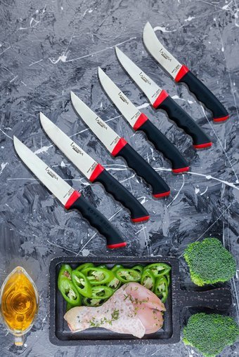 LAZBİSA Sürmene Serisi Bıçak Seti Sofra Mutfak Şef Bıçağı Kasap Bıçağı Masat 10lu Soft Grip Bıçak Takımı