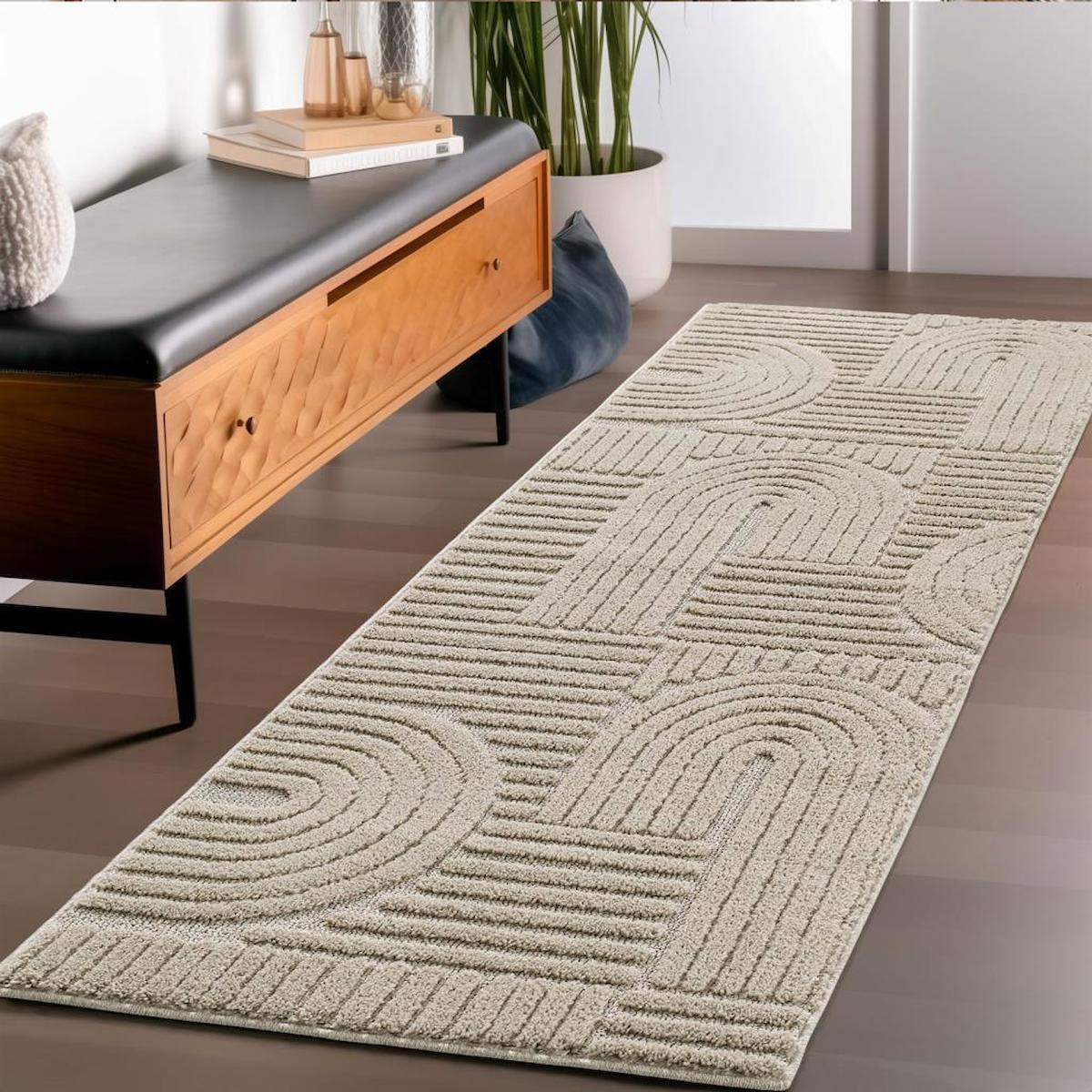 Carpettex Bej 9 mm Polipropilen Yıkanabilir Kalın Jüt Taban Dikdörtgen Makine Dokuma Salon Halısı 100x150 cm