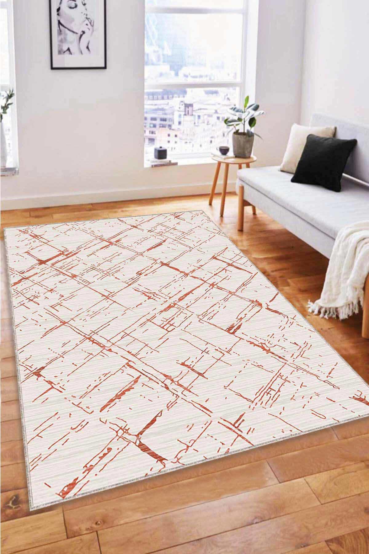 Viva Home CZ07 Çok Renkli 7 mm Mikropolyester Yıkanabilir İnce Kaymaz Taban Dikdörtgen Makine Dokuma Salon Halısı 140x200 cm