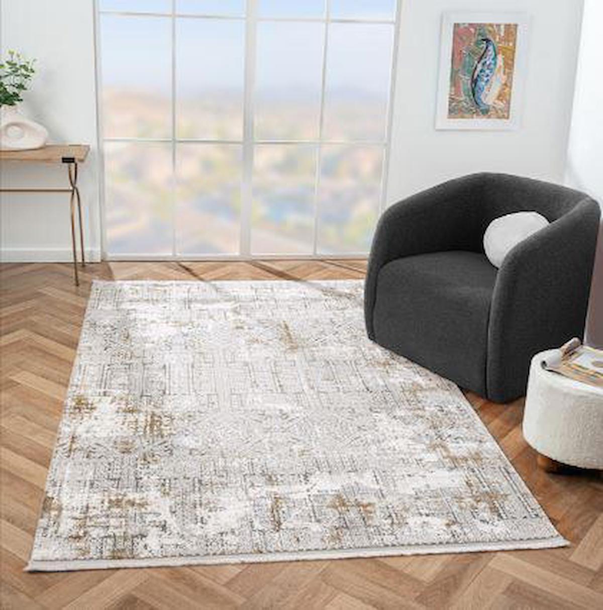 Çam Halı West WD007A Altın 9 mm Polyester Silinebilir Yıkanabilir Orta Dikdörtgen Makine Dokuma Salon Halısı 200x300 cm