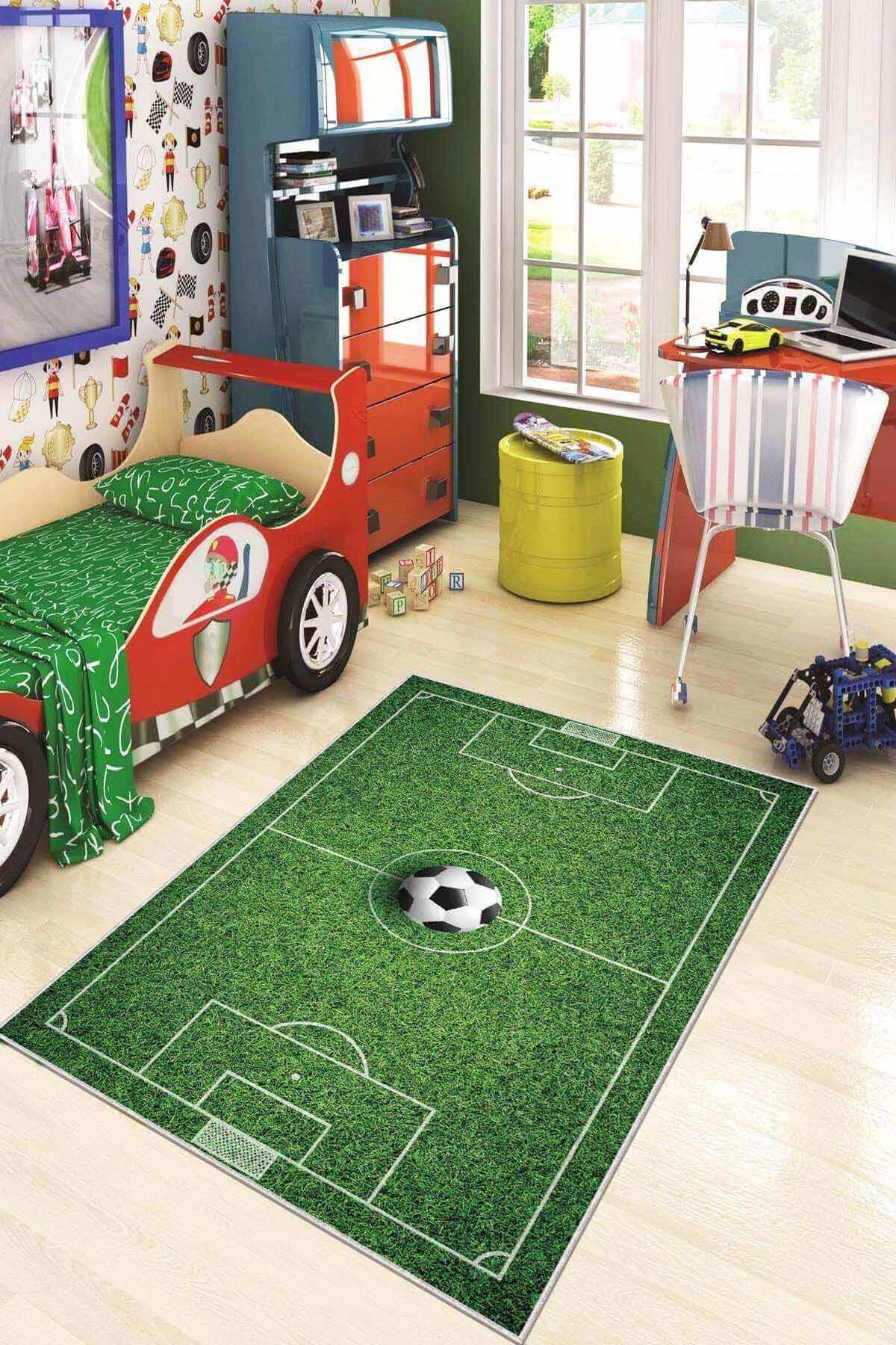 Viva Home KD71 Yeşil 7 mm Mikropolyester Yalıtıma Yardımcı Yıkanabilir İnce Kaymaz Taban Dikdörtgen Makine Dokuma Çocuk Odası Halısı 80x80 cm