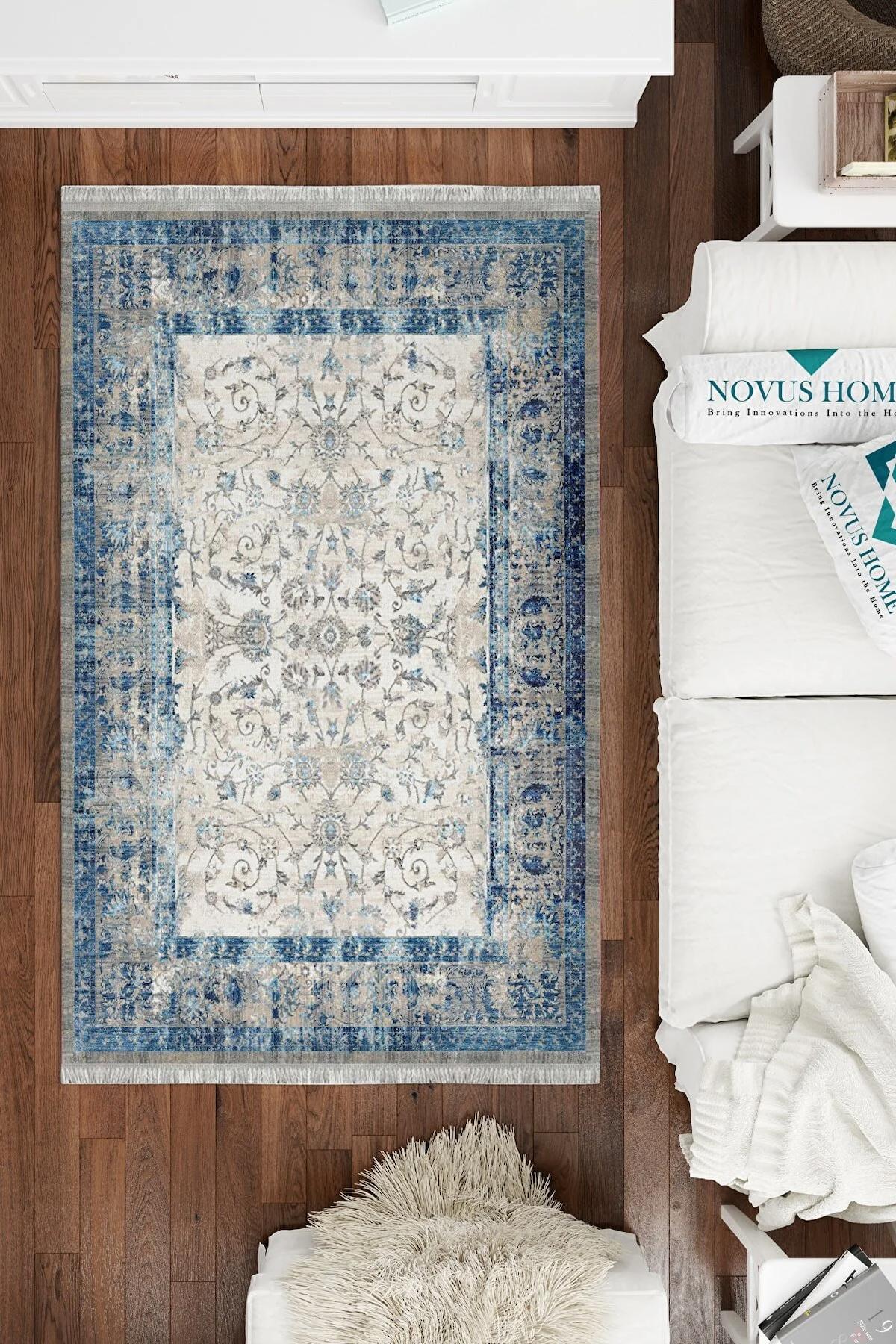 Novus Home Verona Serisi Krem 6 mm Polyester Antibakteriyel-Toz Tutmaz-Yalıtıma Yardımcı Yıkanabilir İnce Kaymaz Taban Dikdörtgen Makine Dokuma Antre-Salon-Yatak Odası Halısı 75x300 cm