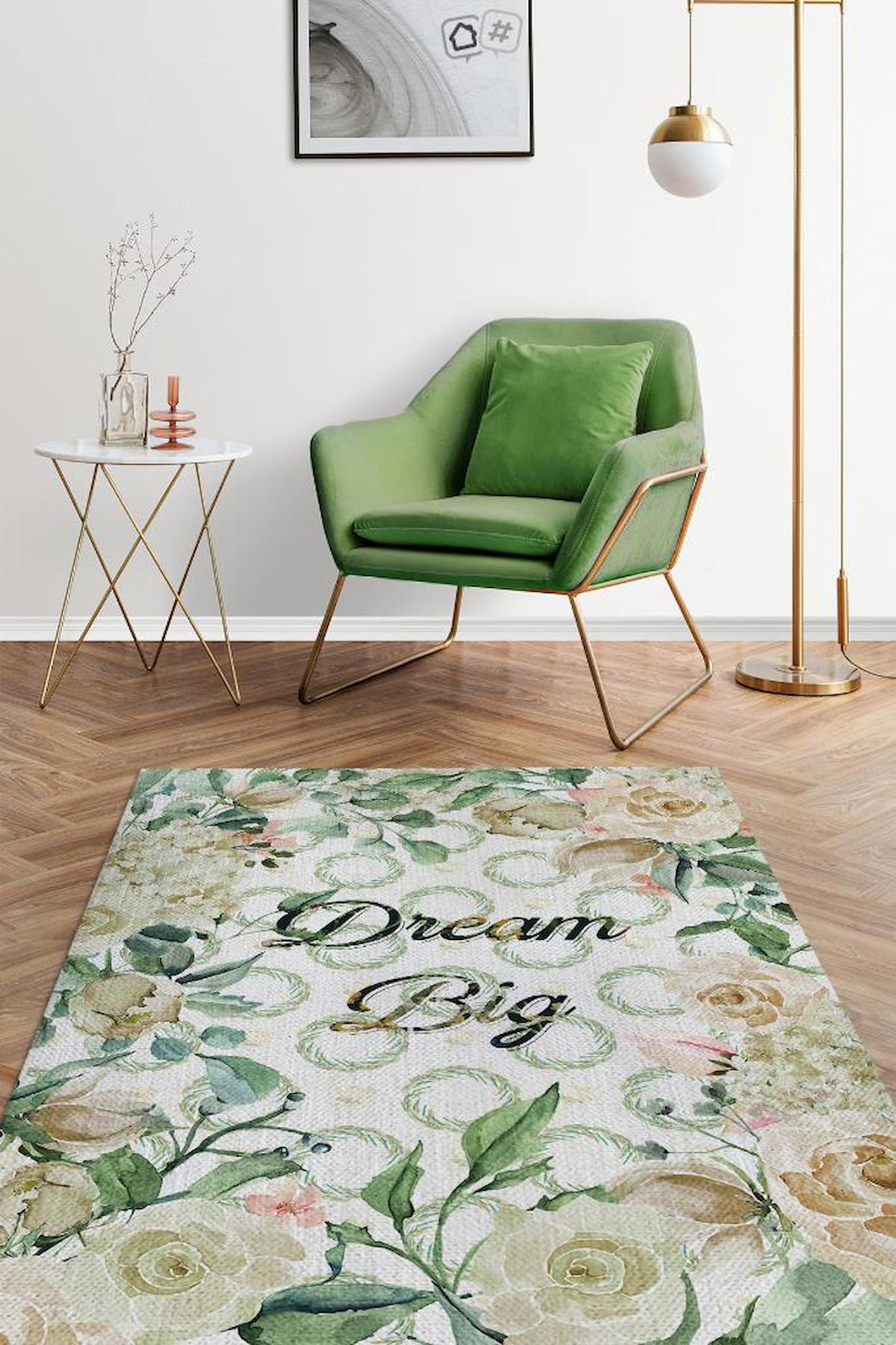 Homshtag Büyük Hayaller Krem 4 mm Pamuk Antistatik Yıkanabilir İnce Kaymaz Dikdörtgen Makine Dokuma Salon Halısı 100x300 cm