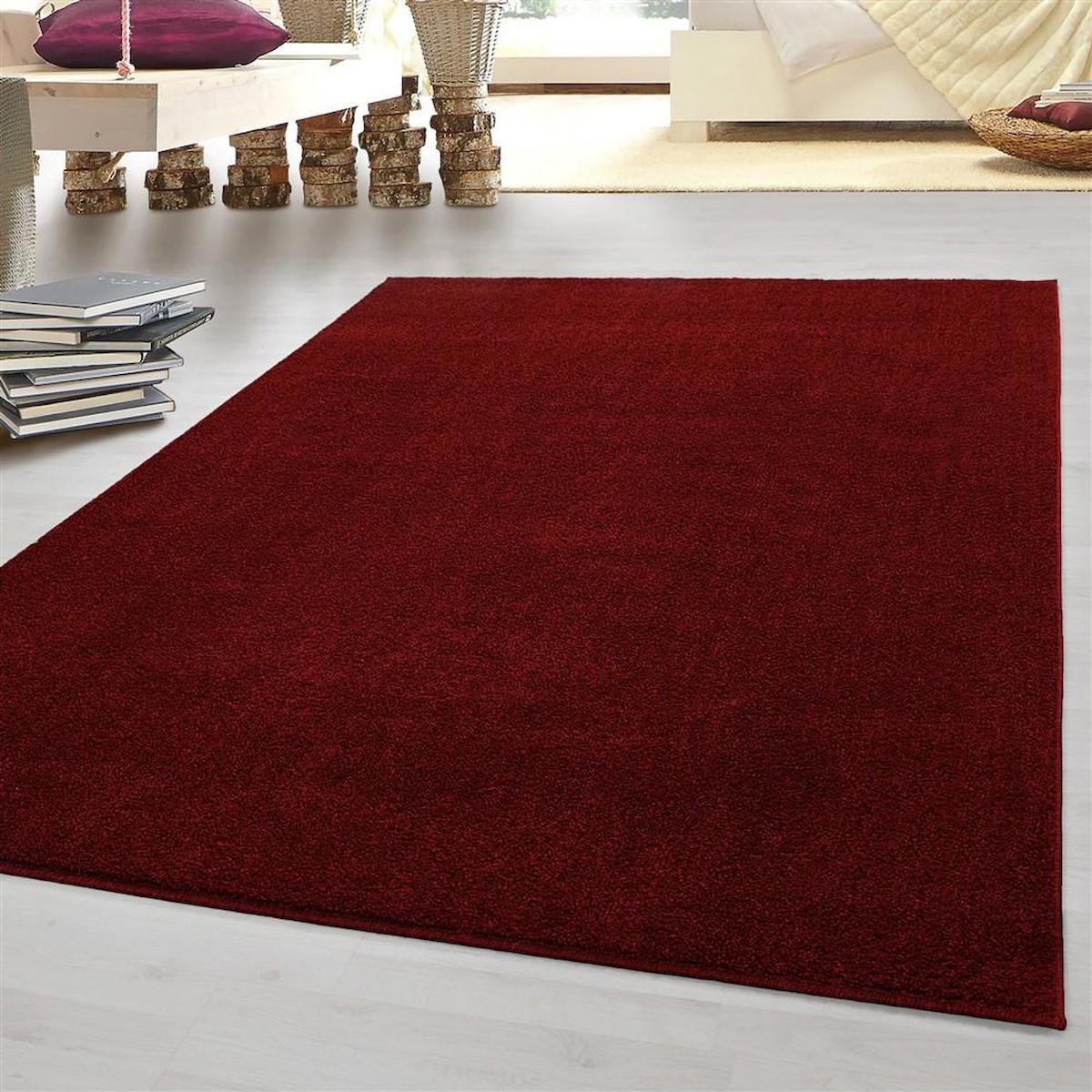Red Halı Kırmızı 8 mm Polipropilen Antialerjenik Yıkanabilir İnce Dikdörtgen Makine Dokuma Salon Halısı 40x60 cm