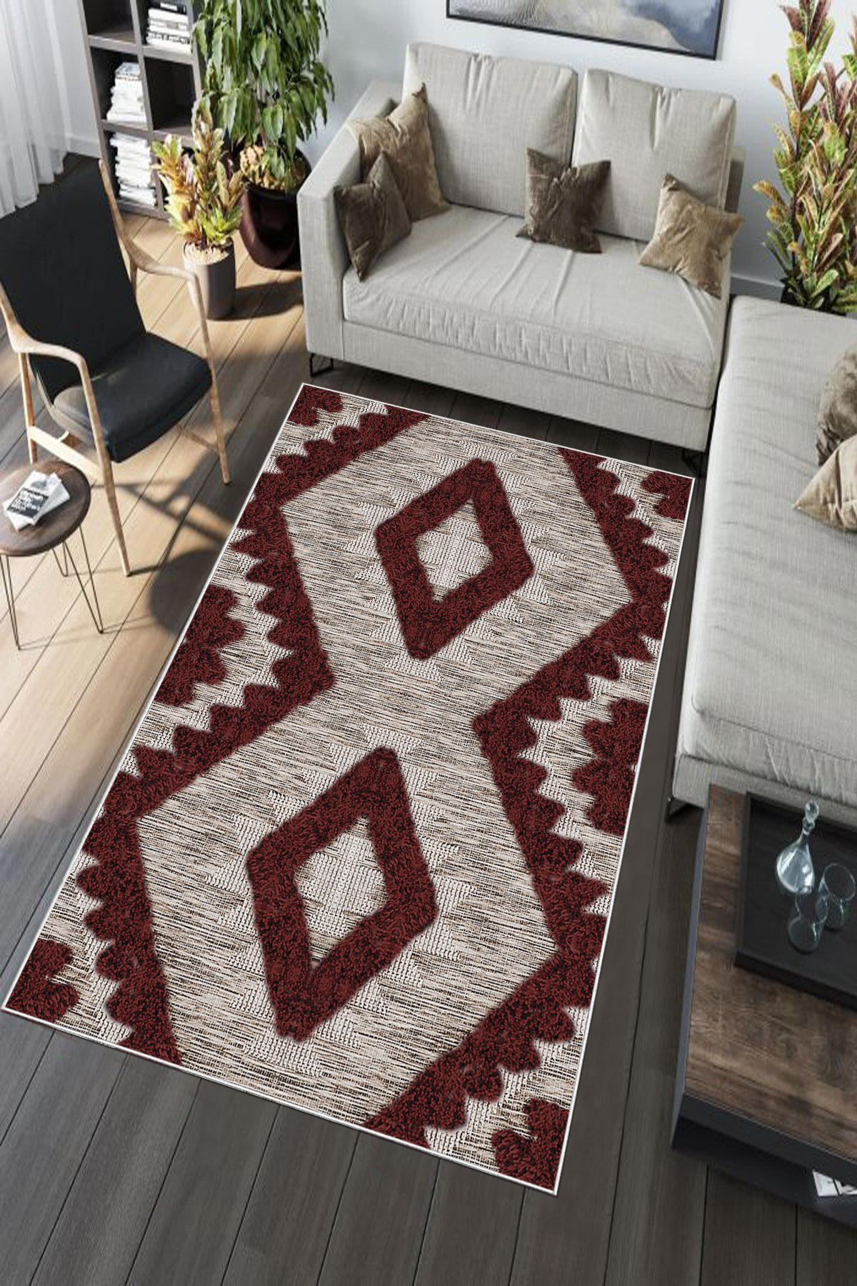 Aldora Krem 0.8 mm Polipropilen Yıkanabilir Orta Kaymaz Deri Taban Dikdörtgen Makine Dokuma Salon Halısı 200x290 cm