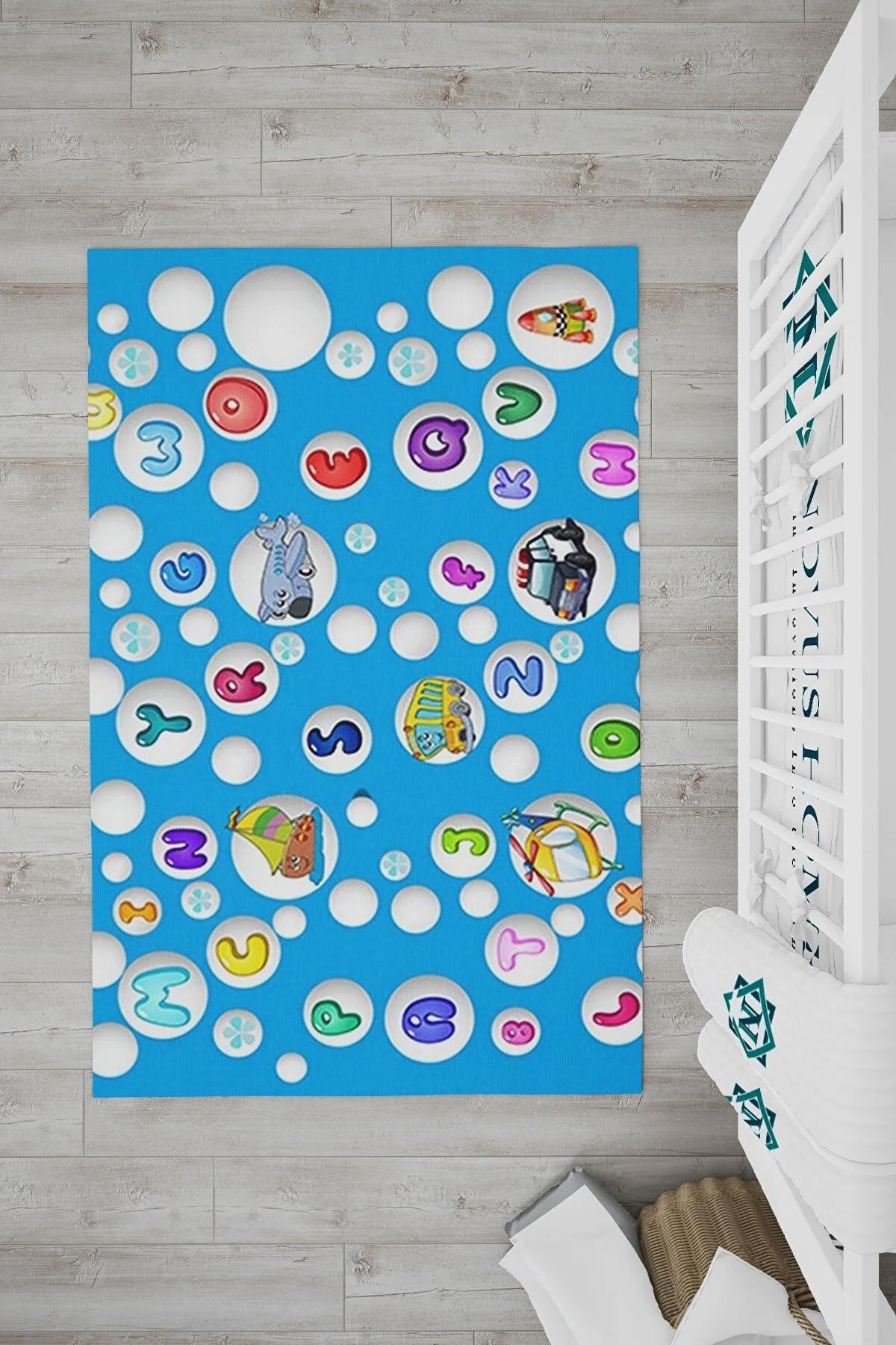 Novus Home Verona Serisi Çok Renkli 6 mm Polyester Antibakteriyel-Toz Tutmaz-Yalıtıma Yardımcı Yıkanabilir İnce Kaymaz Taban Yuvarlak Makine Dokuma Çocuk Odası Halısı 200x290 cm