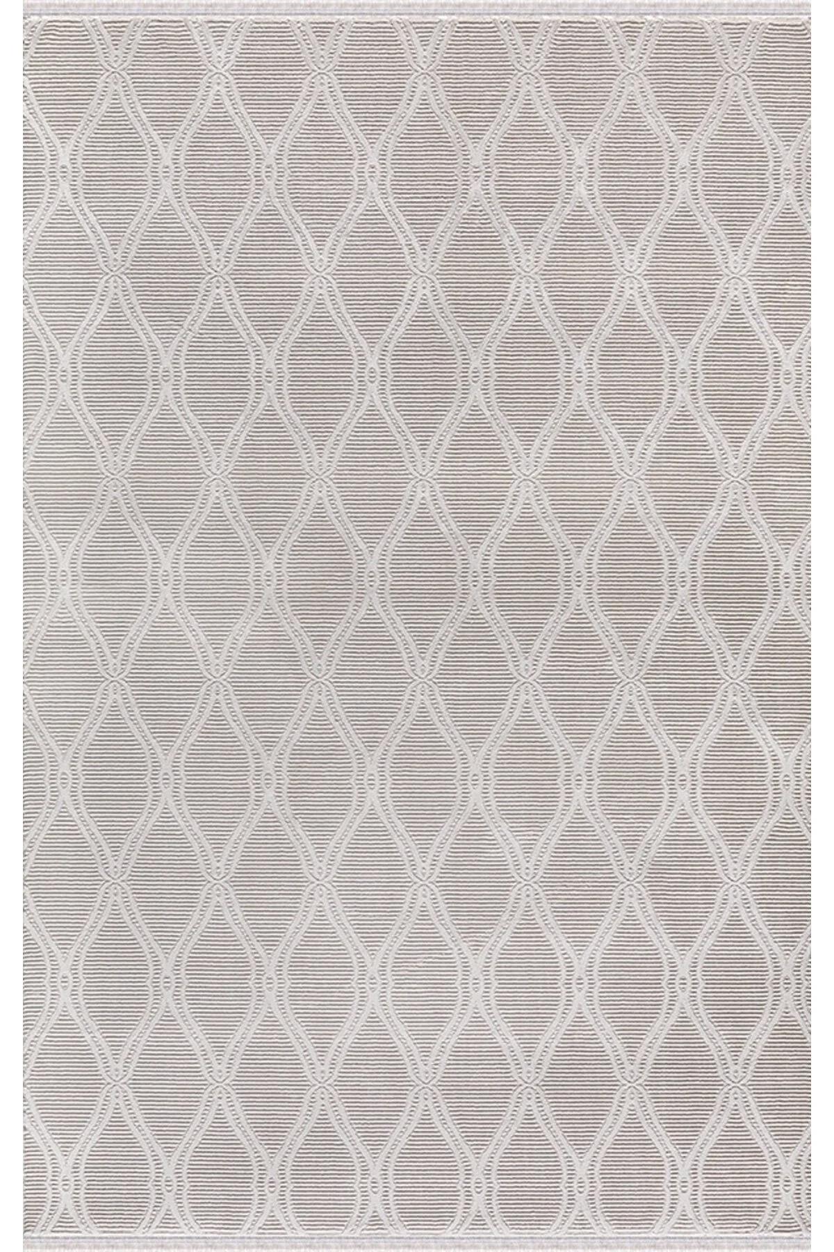 Merinos  Recycle 37406 Krem 12 mm Akrilik Antibakteriyel Yıkanabilir Kalın Jel Taban Dikdörtgen Makine Dokuma Salon Halısı 160x300 cm