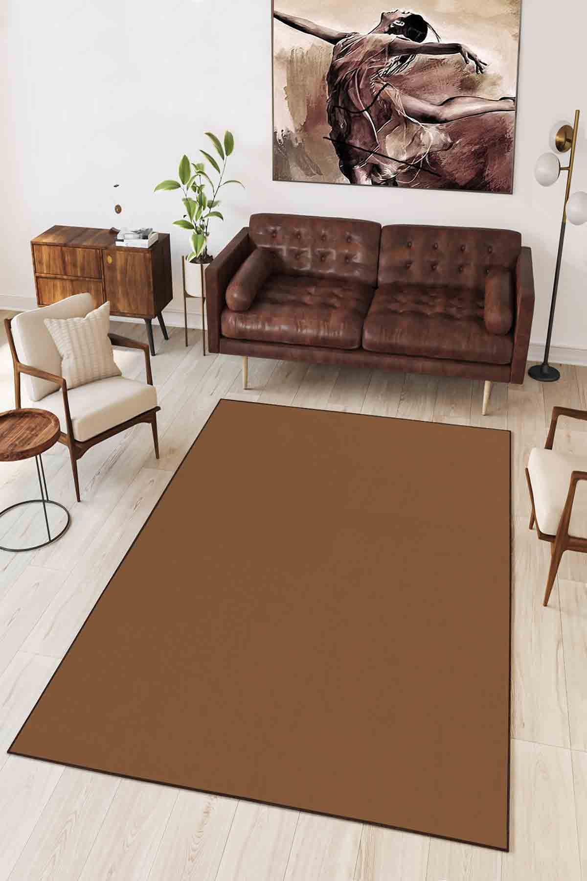 Homefesto Krem 5 mm Polyester Leke Tutmaz Yıkanabilir İnce Kaymaz Taban Dikdörtgen Makine Dokuma Salon Halısı 133x190 cm