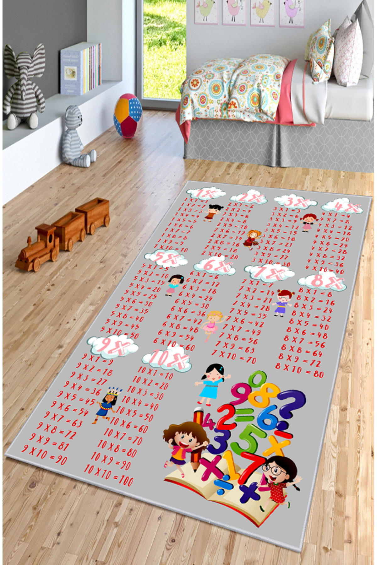 Artizon ART-C-018 Çok Renkli 0.8 mm Polyester Toz Tutmaz Yıkanabilir İnce Kaymaz Dot Taban Dikdörtgen Makine Dokuma Çocuk Odası Halısı 100x200 cm