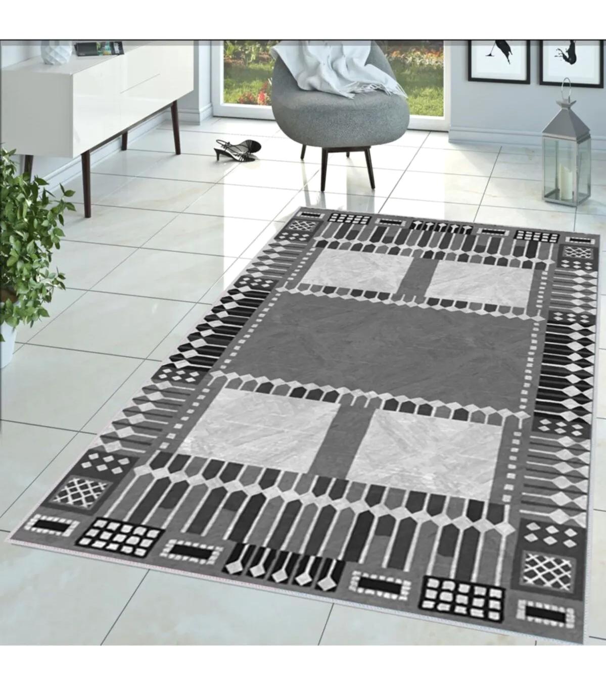 Rovigo Home RVG1381-HT939 Gri 8 mm Polyester Leke Tutmaz-Toz Tutmaz Yıkanabilir İnce Kaymaz Dot Taban Dikdörtgen Makine Dokuma Salon Halısı 80x350 cm