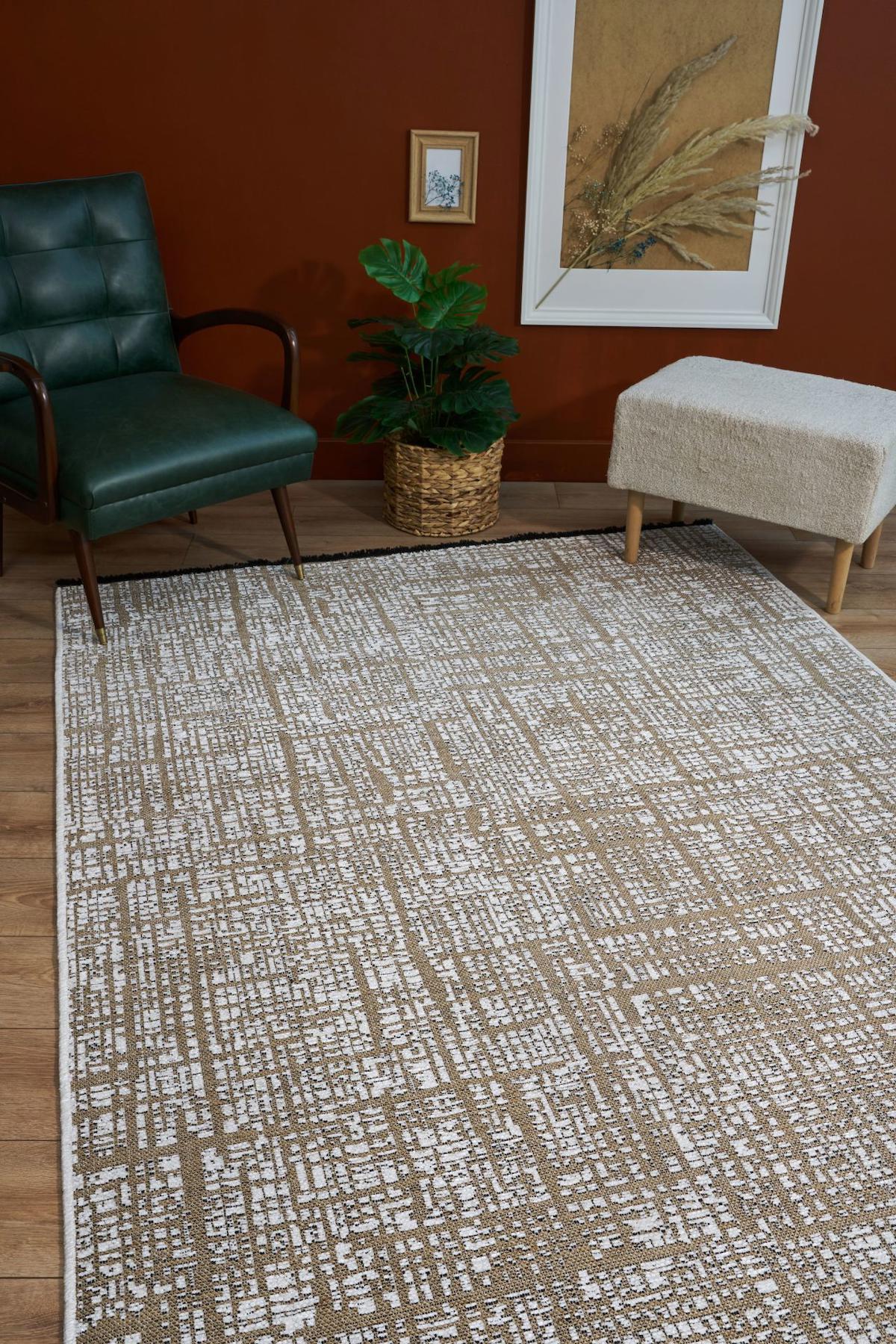 Apex Gloria 4011 Çok Renkli Viskon Yıkanabilir İnce Kaymaz Jüt Taban Dikdörtgen Makine Dokuma Salon Halısı 100x200 cm