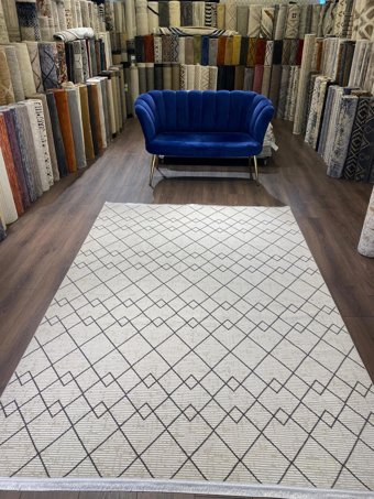 İlhanın Halıları Krem 8 mm Viskon Antibakteriyel Yıkanabilir Kalın Kaymaz Lateks Taban Dikdörtgen Makine Dokuma Salon Halısı 100x200 cm