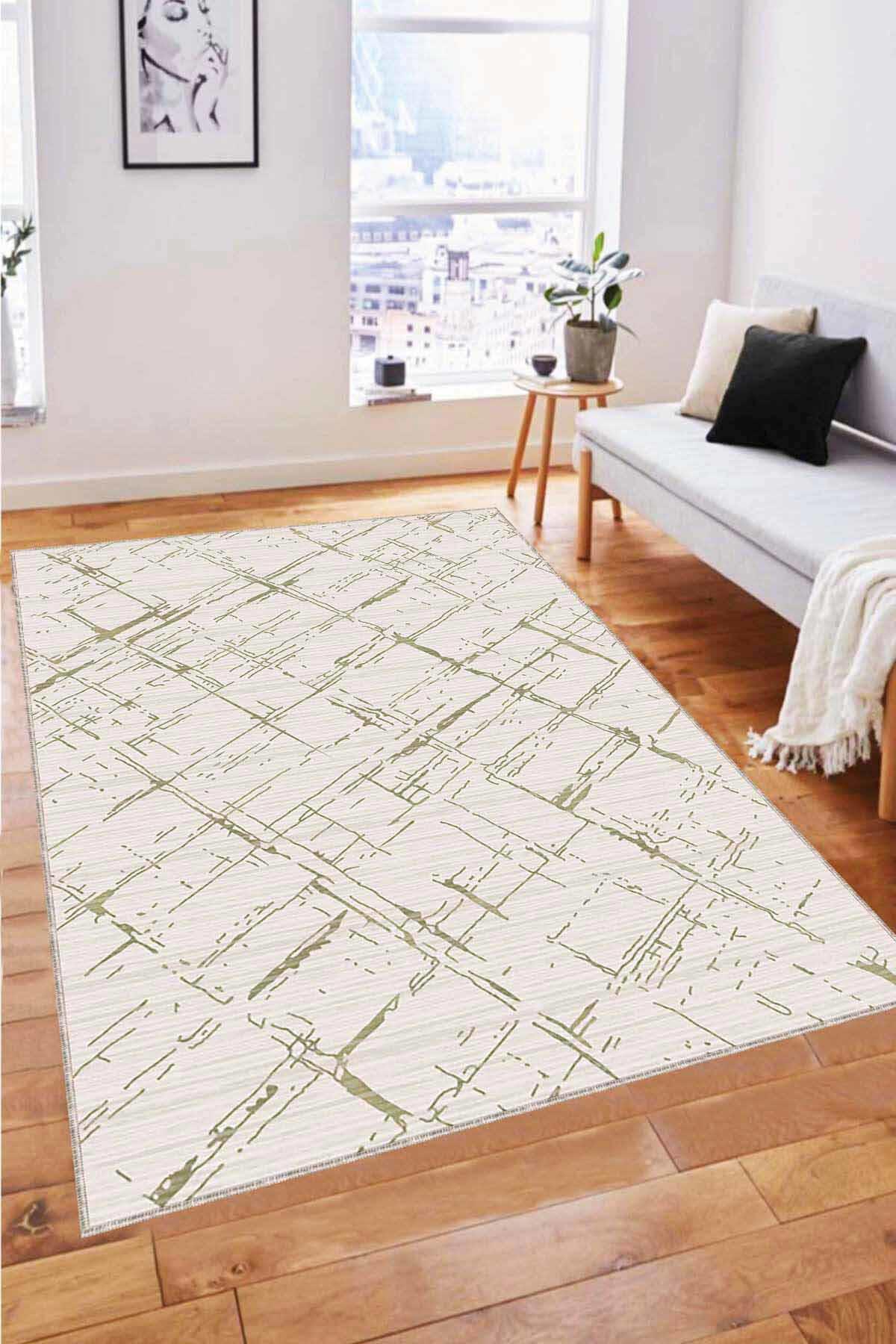 Viva Home CZ02 Yeşil 7 mm Mikropolyester Yalıtıma Yardımcı Yıkanabilir İnce Kaymaz Taban Dikdörtgen Makine Dokuma Antre-Salon-Yatak Odası Halısı 160x230 cm