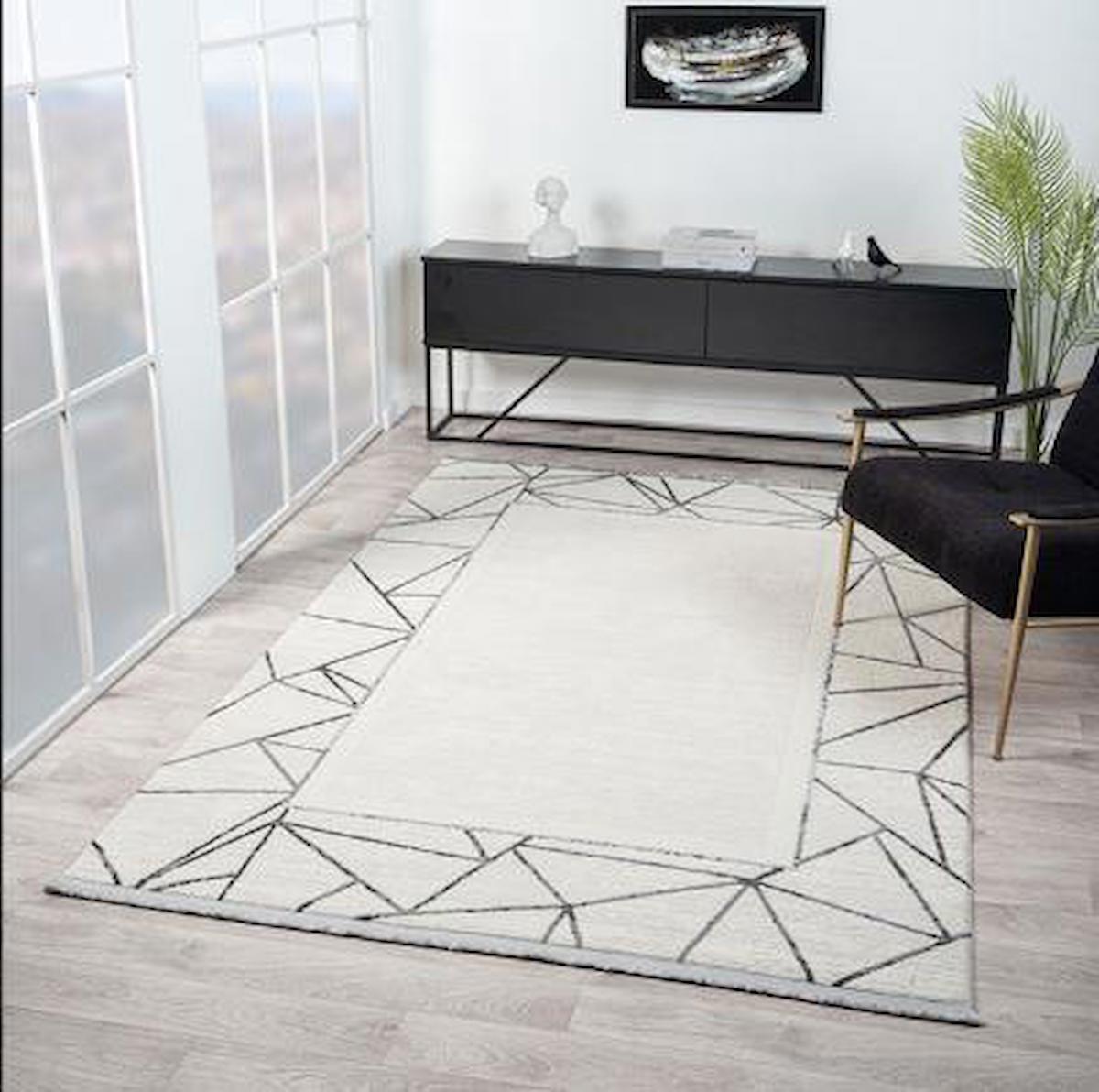 Çam Halı Mona VS001G Antrasit 11 mm Polyester Silinebilir Yıkanabilir Orta Dikdörtgen Makine Dokuma Salon Halısı 200x300 cm