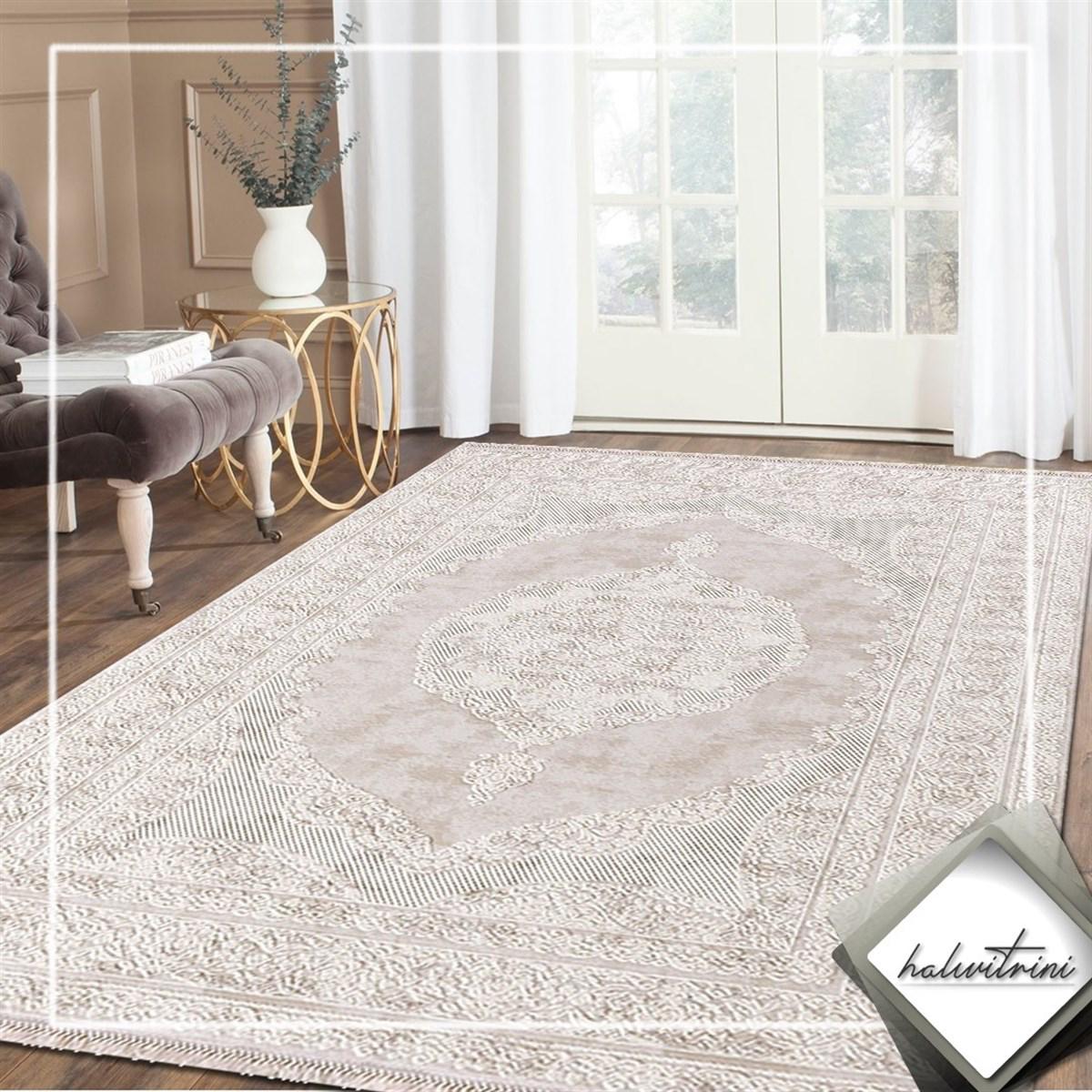 Padişah Santo 32840 Bej 11 mm Akrilik Yumuşak Yıkanabilir İnce Dikdörtgen Makine Dokuma Salon Halısı 80x300 cm
