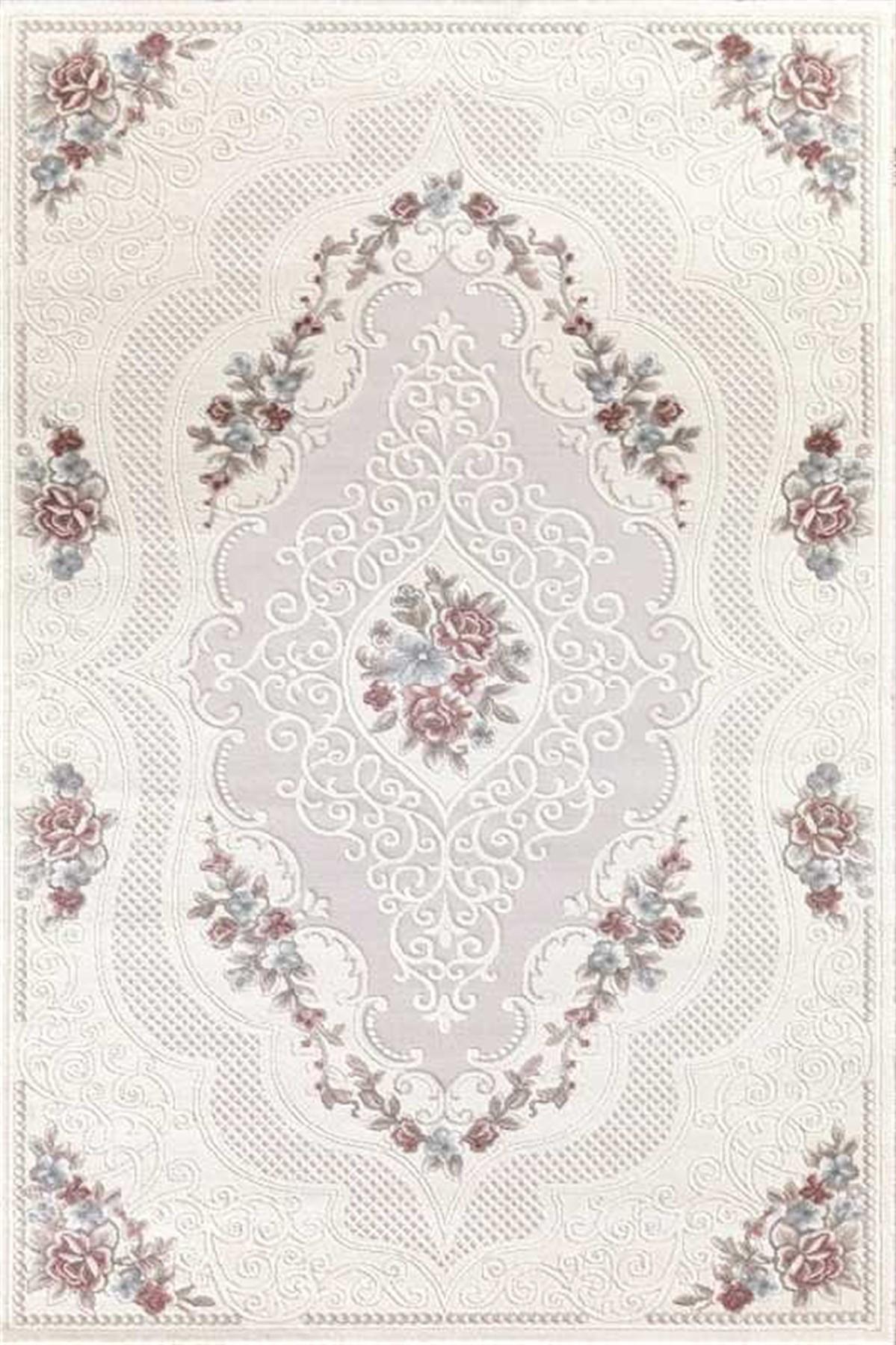 Merinos Resital RS008 Krem 12 mm Akrilik Yıkanabilir Kalın Kaymaz Jüt Taban Dikdörtgen Makine Dokuma Salon Halısı 80x400 cm