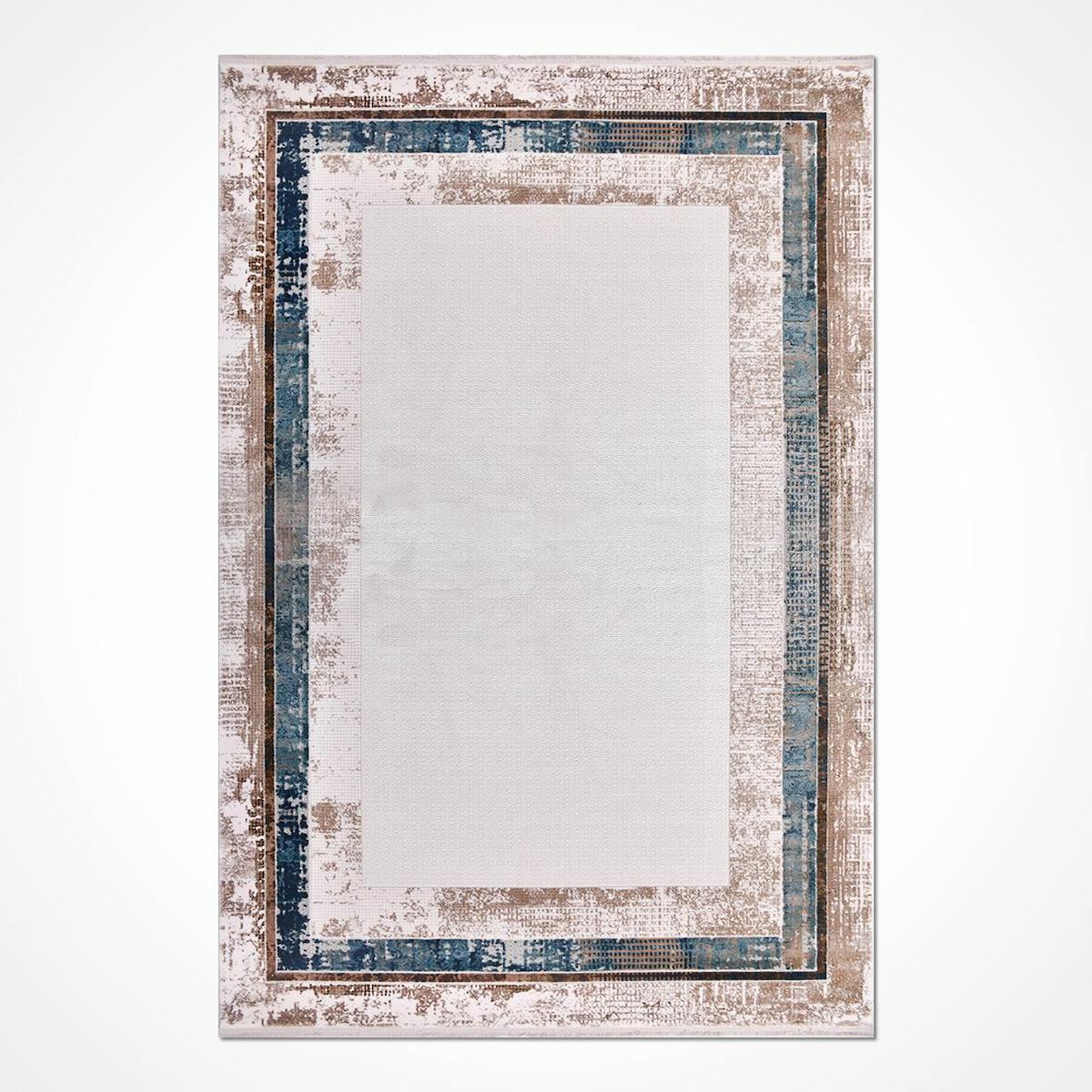 Crea Halı Amazon 12056K Krem 4 mm Akrilik-Viskon Yıkanabilir İnce Soyut Temalı Dikdörtgen Makine Dokuma Salon Halısı 200x200 cm