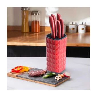 Cooker CKR2870 Akrilik Plastik Standlı 6 Parça Bıçak Seti Kırmızı