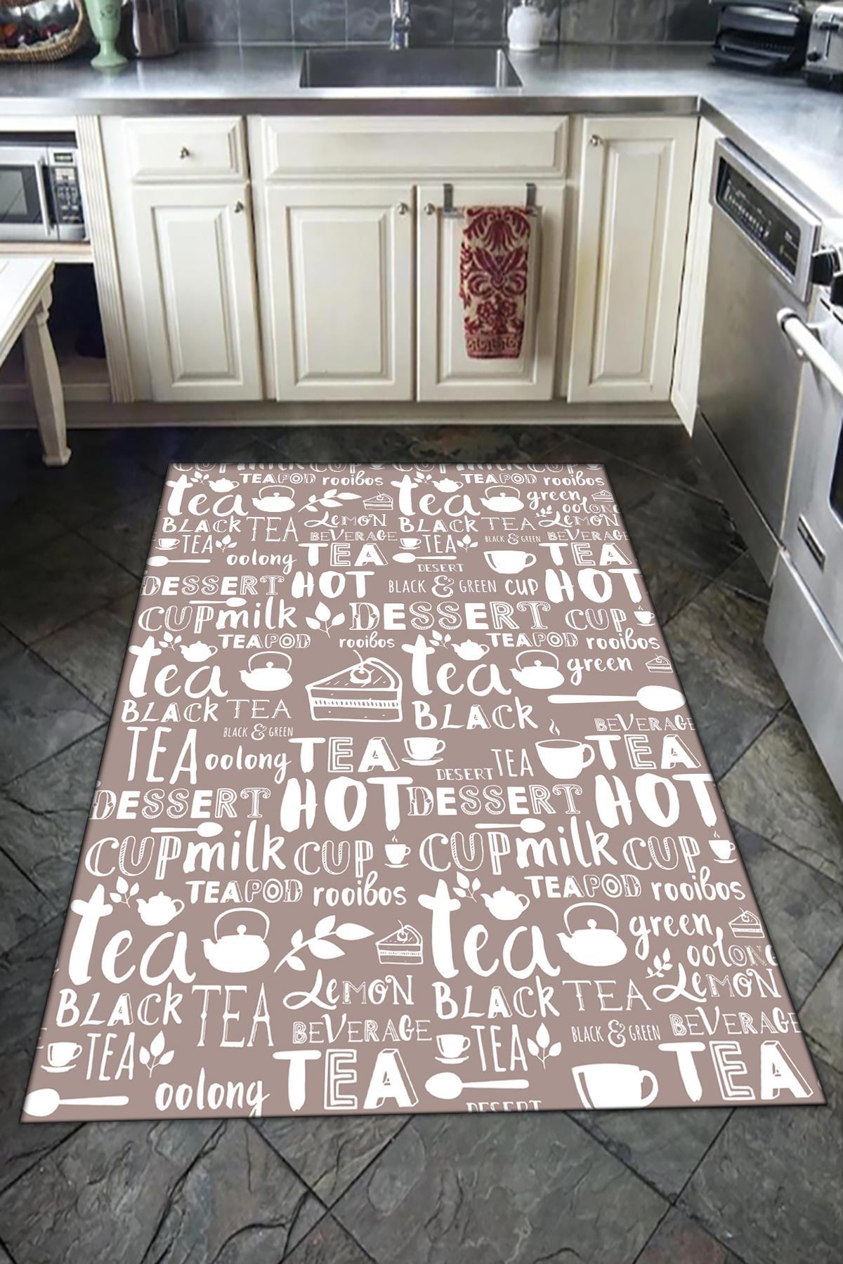 Doruklar Home Collection Beyaz Kahverengi 0.7 mm Polyester Yıkanabilir Kaymaz Taban Dikdörtgen Makine Dokuma Halı 160x230 cm