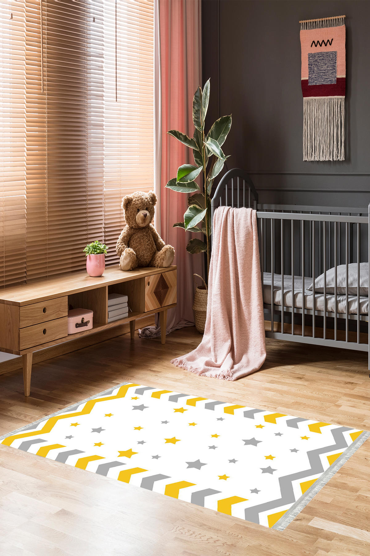 Homier Collection H-CK-10209A Krem 7 mm Pamuk Antibakteriyel Yıkanabilir Orta Kaymaz Dot Taban Dikdörtgen Makine Dokuma Çocuk Odası Halısı 100x200 cm
