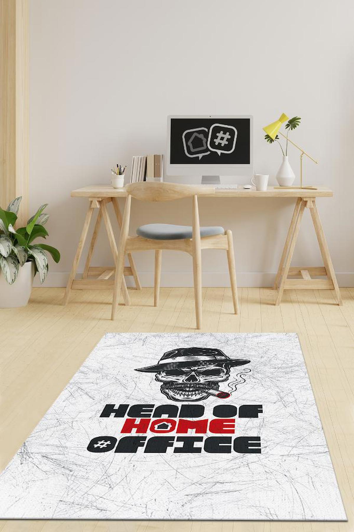 Homshtag Home Office Patronu Krem 4 mm Pamuk Antistatik Yıkanabilir İnce Kaymaz Dikdörtgen Makine Dokuma Ofis Halısı 160x230 cm