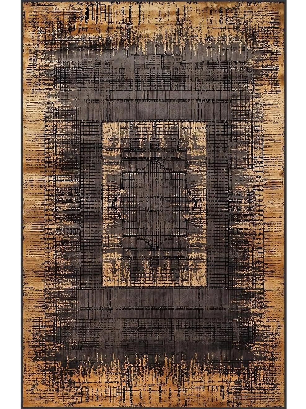 Rovigo Home RVG0667 Kahverengi-Siyah 8 mm Polyester Antibakteriyel-Leke Tutmaz-Toz Tutmaz Yıkanabilir İnce Kaymaz Dot Taban Dikdörtgen Makine Dokuma Salon Halısı 100x300 cm