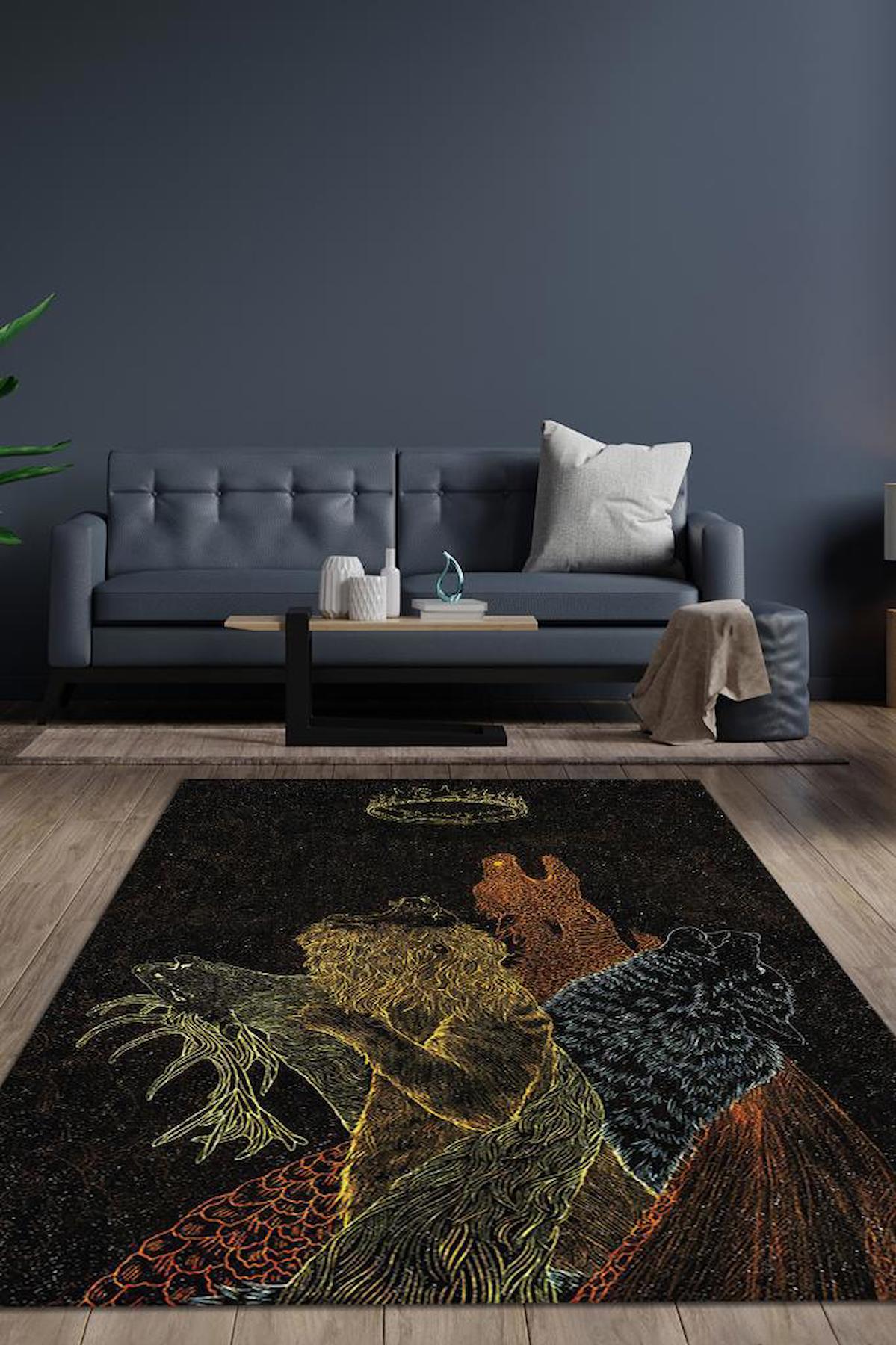 Homshtag Game Of Thrones Siyah 4 mm Pamuk Antistatik Yıkanabilir İnce Kaymaz Dikdörtgen Makine Dokuma Salon Halısı 100x150 cm