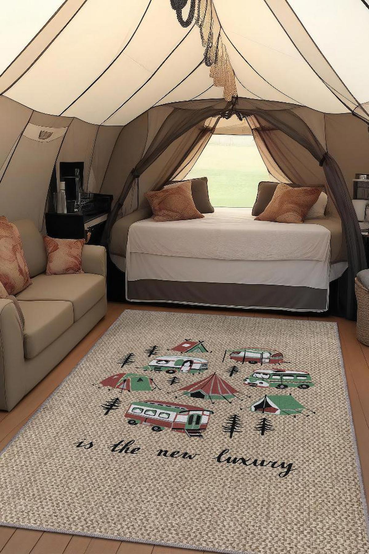 Homshtag Çok Renkli 4 mm Pamuk Antistatik Yıkanabilir İnce Kaymaz Dikdörtgen Makine Dokuma Çadır-Karavan Halısı 180x280 cm