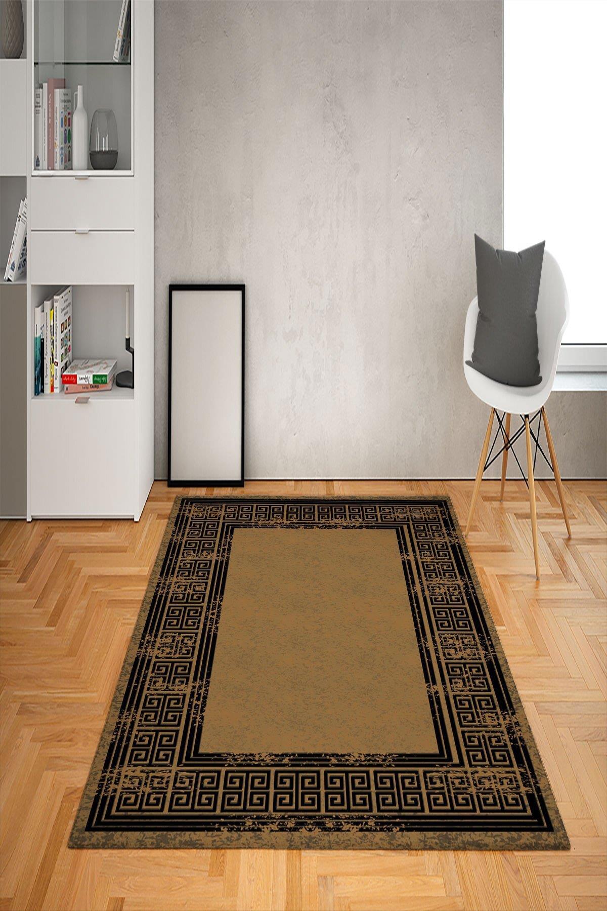 Doruklar Home Collection Gri 0.7 mm Antibakteriyel Yıkanabilir Kalın Kaymaz Taban Geometrik Dikdörtgen Makine Dokuma Salon Halısı 120x180 cm